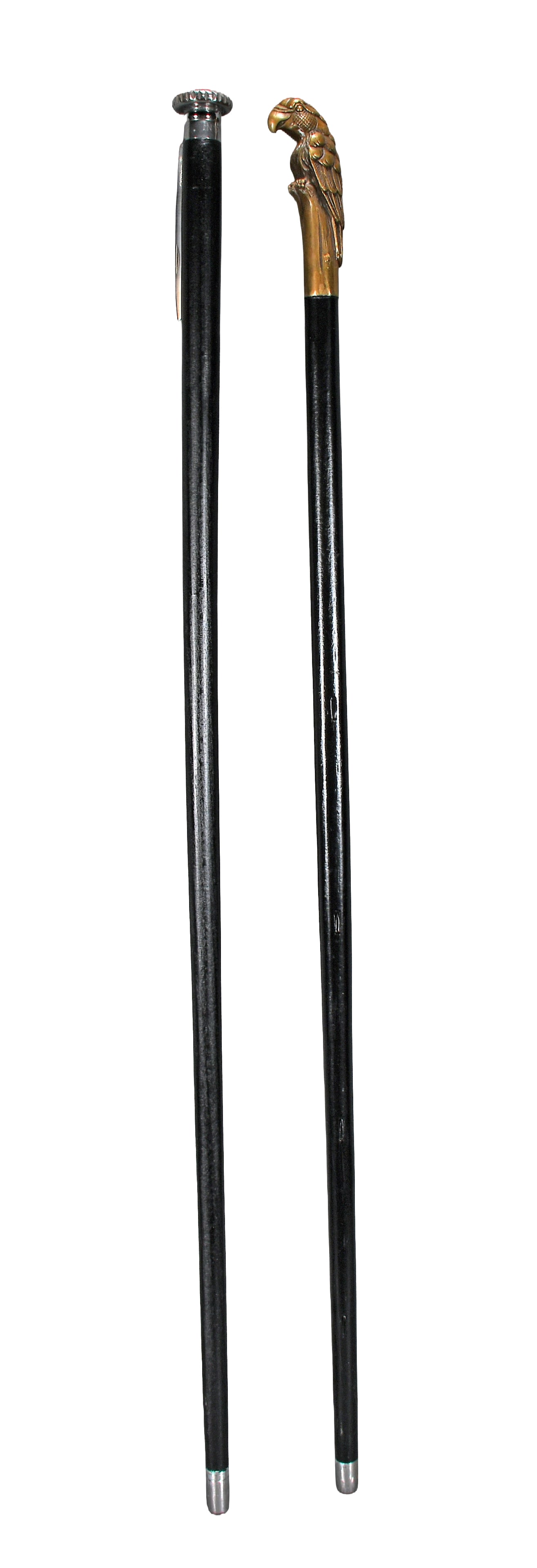 Self Defense Canes With Brass Parrot and Folding Knife Tops.: Anonymous. Self Defense Canes With Brass Parrot and Folding Knife Tops. Wood and heavy metal construction. Excellent condition. 37.5" h each. Est. $200-300. Ship: $65 Please Read Before You Bid: 