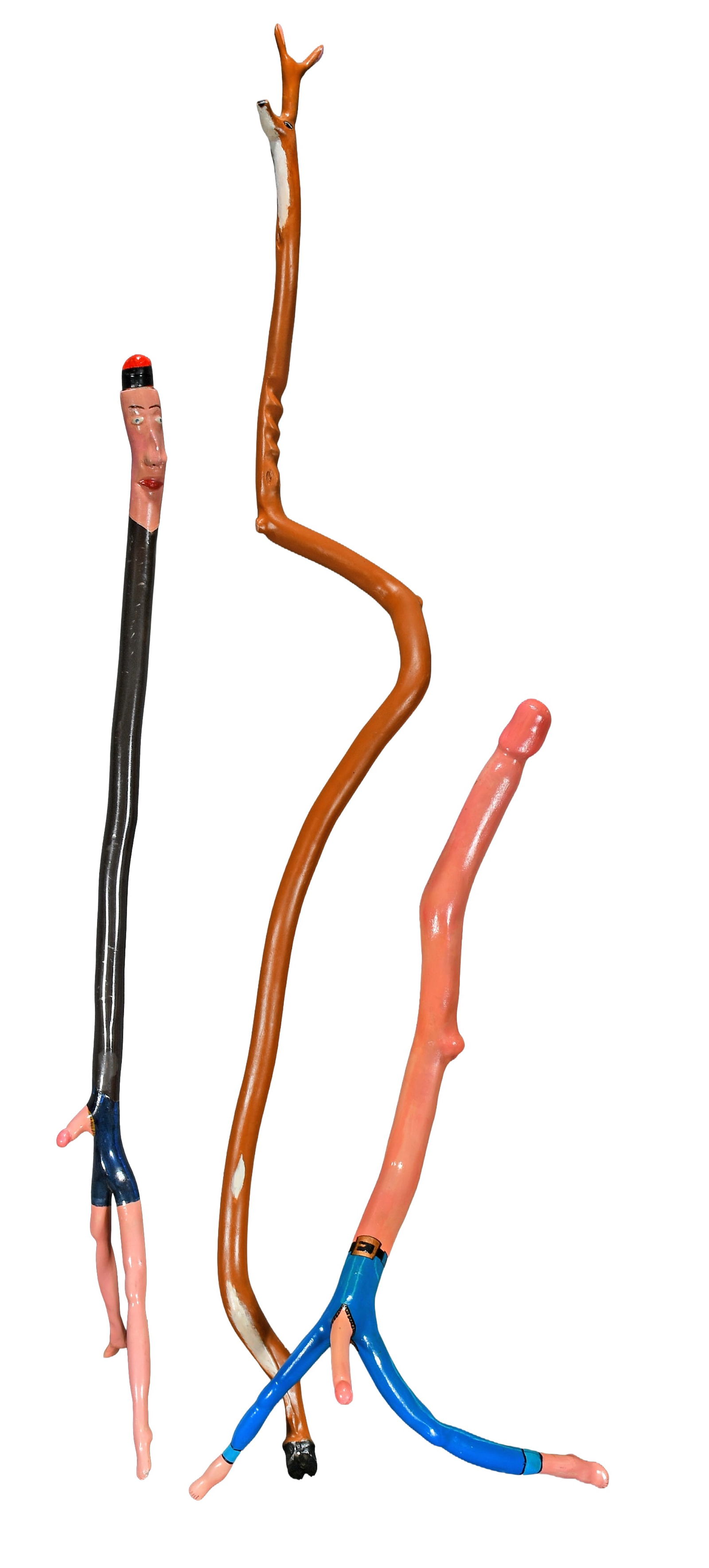 Junior Lewis. Group of 2 Erotic and One Deer Canes.: Junior Lewis. Group of 2 Erotic and One Deer Canes. Carved and painted wood. Excellent condition. Largest is 48" h. Est. $200-300. Ship: $85 Please Read Before You Bid: By registering for and/or