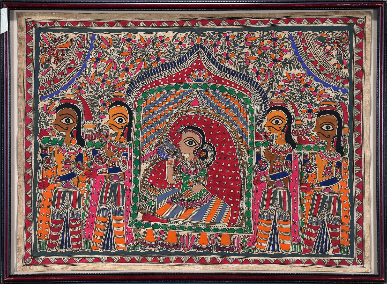 Hira Devi. Untitled (Carrying the Princess).: Hira Devi. Untitled (Carrying the Princess). Not signed or dated. Ink on paper. Size with frame is 32" w x 24" h. Provenance: Phyllis Kind Gallery. Est. $100-200. Ship: $125 Please Read Before You