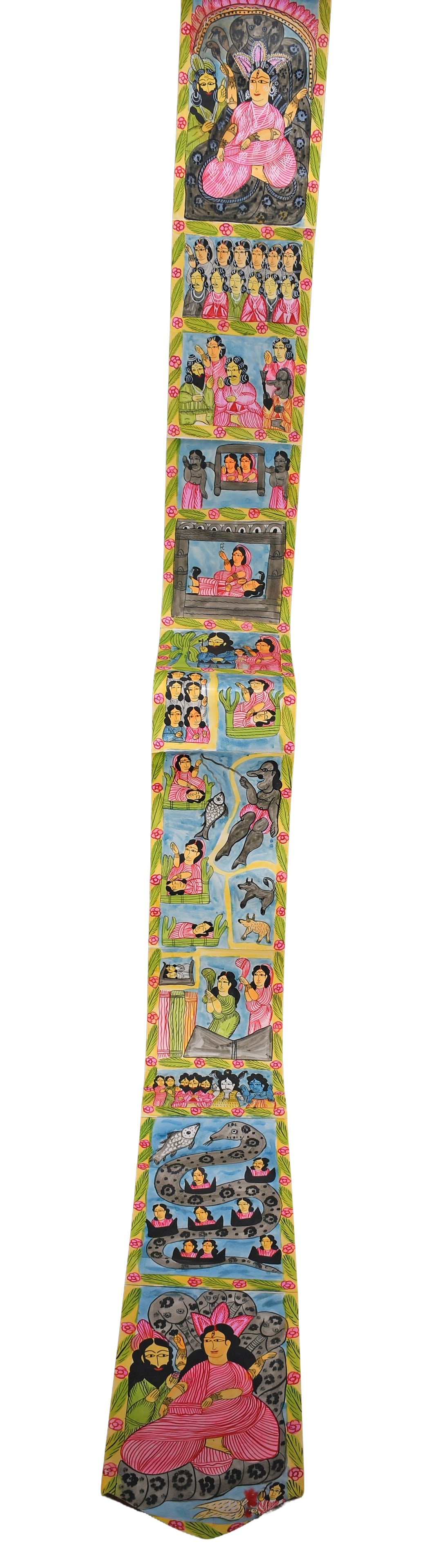 Unknown Indian Artist. Two Long Scrolls.: Unknown Indian Artist. Scroll A - Paint on paper. 8 connected scenes. Great condition. 14 feet long x 14" w. Scroll B. 6 images. Great condition. 10 ft x 14". Provenance: Phyllis Kind Gallery. Est.