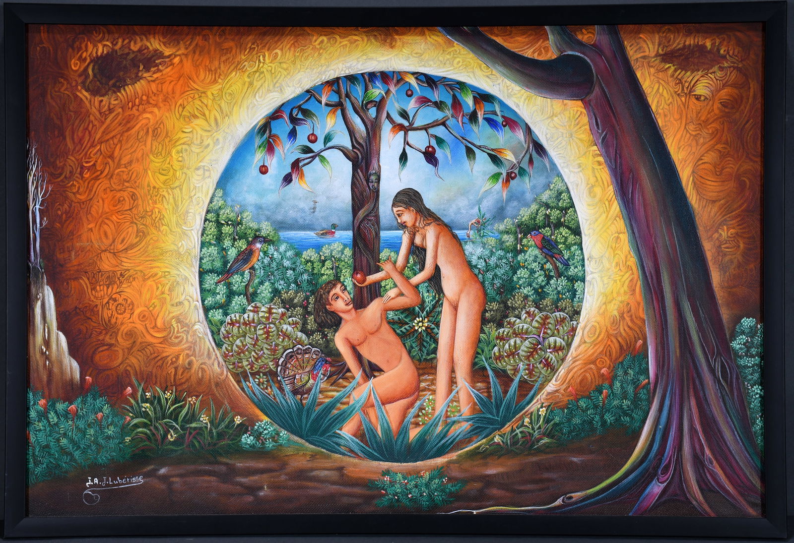 J.A. Luberissy. Adam and Eve.: J.A. Luberissy. Adam and Eve. Signed. Oil on canvas. Excellent condition. Size with frame is 31" w x 21" h. Est. $100-200. Ship: $75 Please Read Before You Bid: By registering for and/or placing a