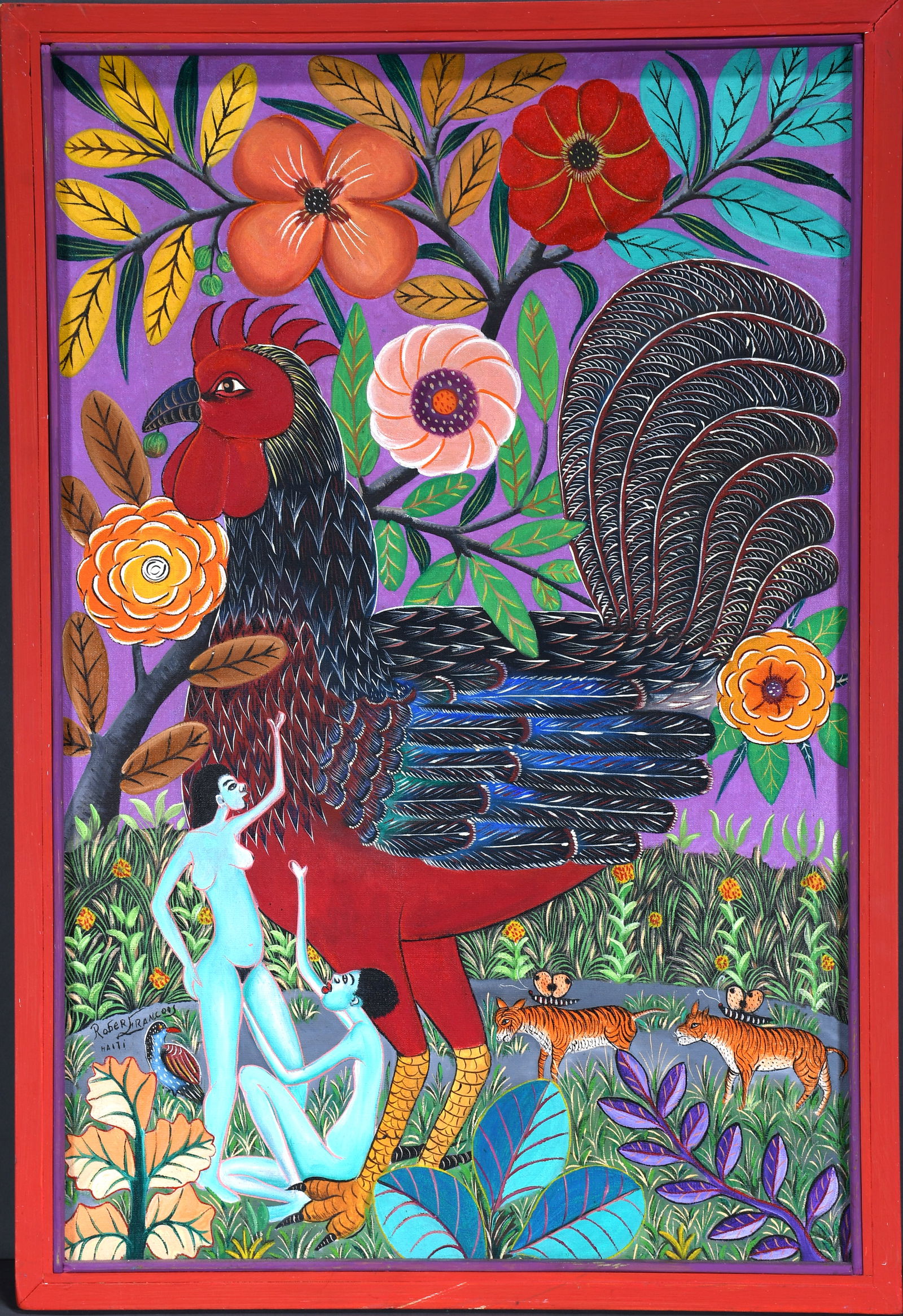 Roger Francois. Eve Expectations.: Roger Francois. Eve Expectations. Signed. Oil on canvas. Excellent condition. Size with frame is 21.5" w x 31.5" h. Est. $200-300. Ship: $65 Please Read Before You Bid: By registering for and/or