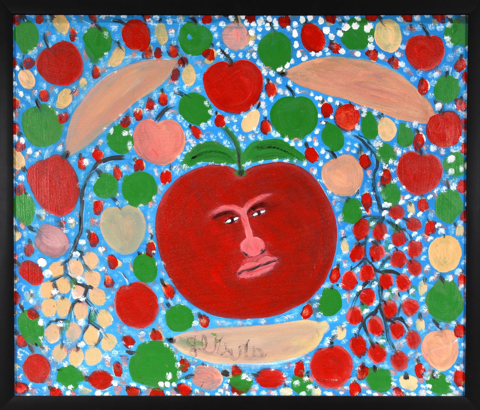 Gerard. Fruit Face.: Gerard. Fruit Face. Signed. Oil on canvas. Great condition. Size with frame is 25" w x 21" h. Est. $50-100. Ship: $65 Please Read Before You Bid: By registering for and/or placing a bid in any