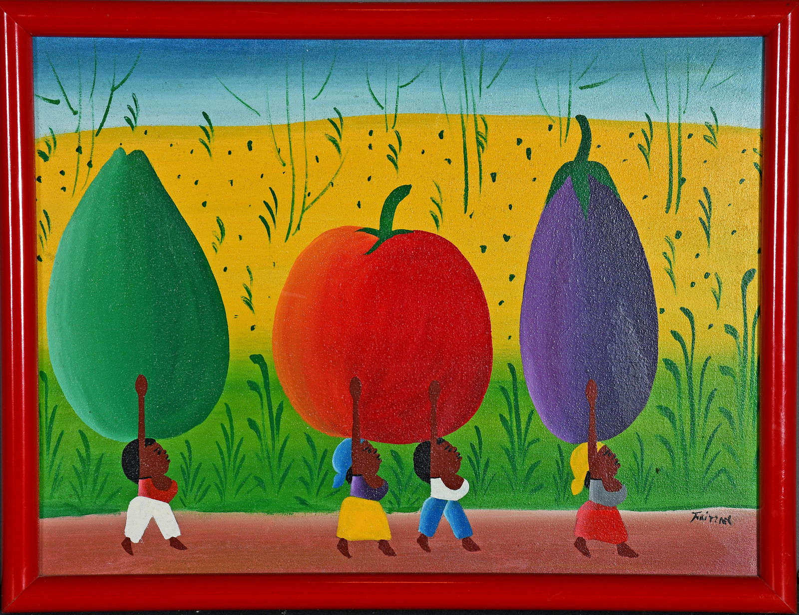 Fritzner. Exaggerated Fruit Scene.: Fritzner. Exaggerated Fruit Scene. Signed. Oil on canvas. Excellent condition. Size with frame is 17" w x 13" h. Est. $50-100. Ship: $45 Please Read Before You Bid: By registering for and/or