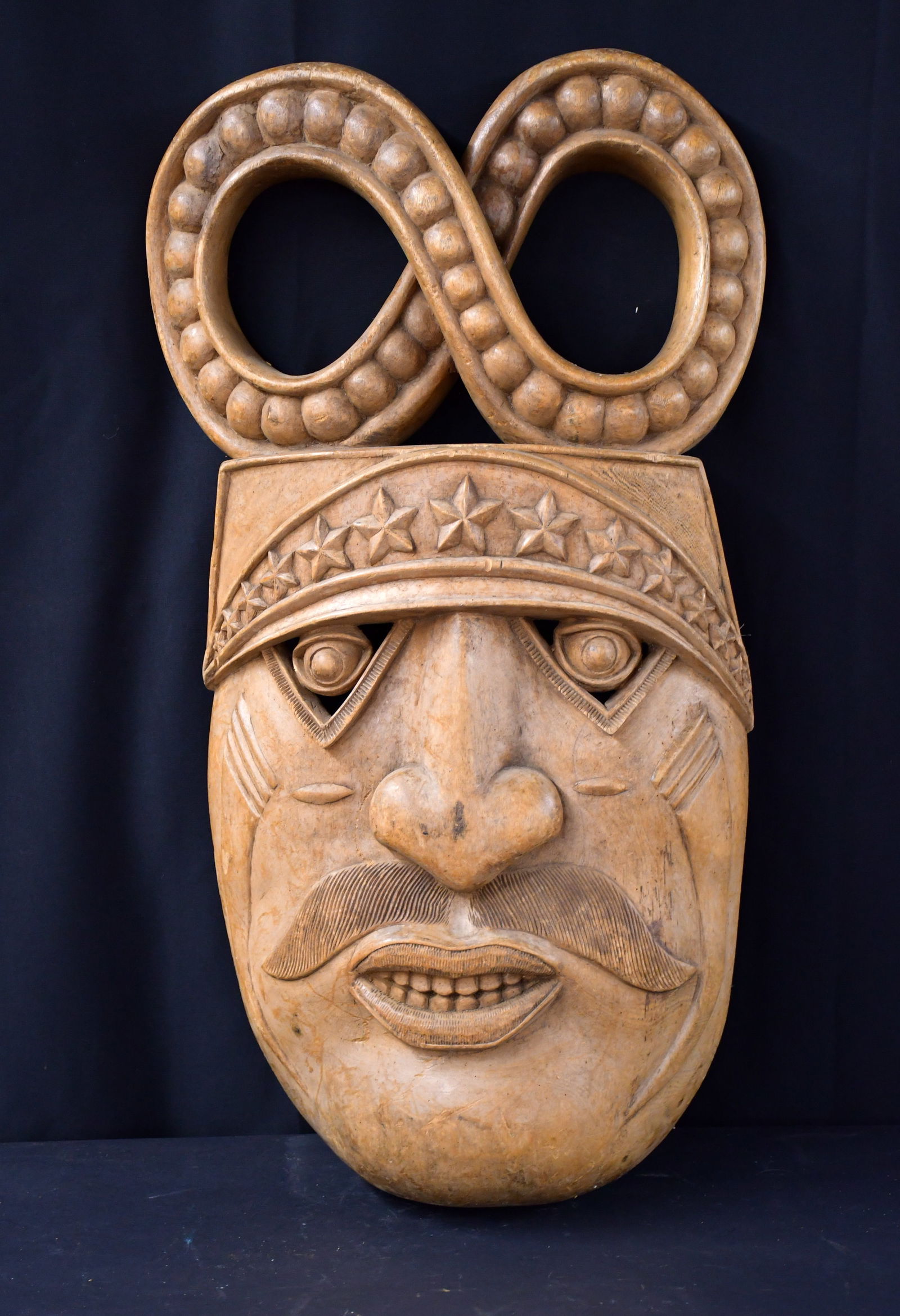 Large Decorative Mask.: Anonymous. Large Decorative Mask. Not signed. Carved wood. Excellent condition. 15" w x 31" h. Est. $100-200. Ship: $125 Please Read Before You Bid: By registering for and/or placing a bid in any