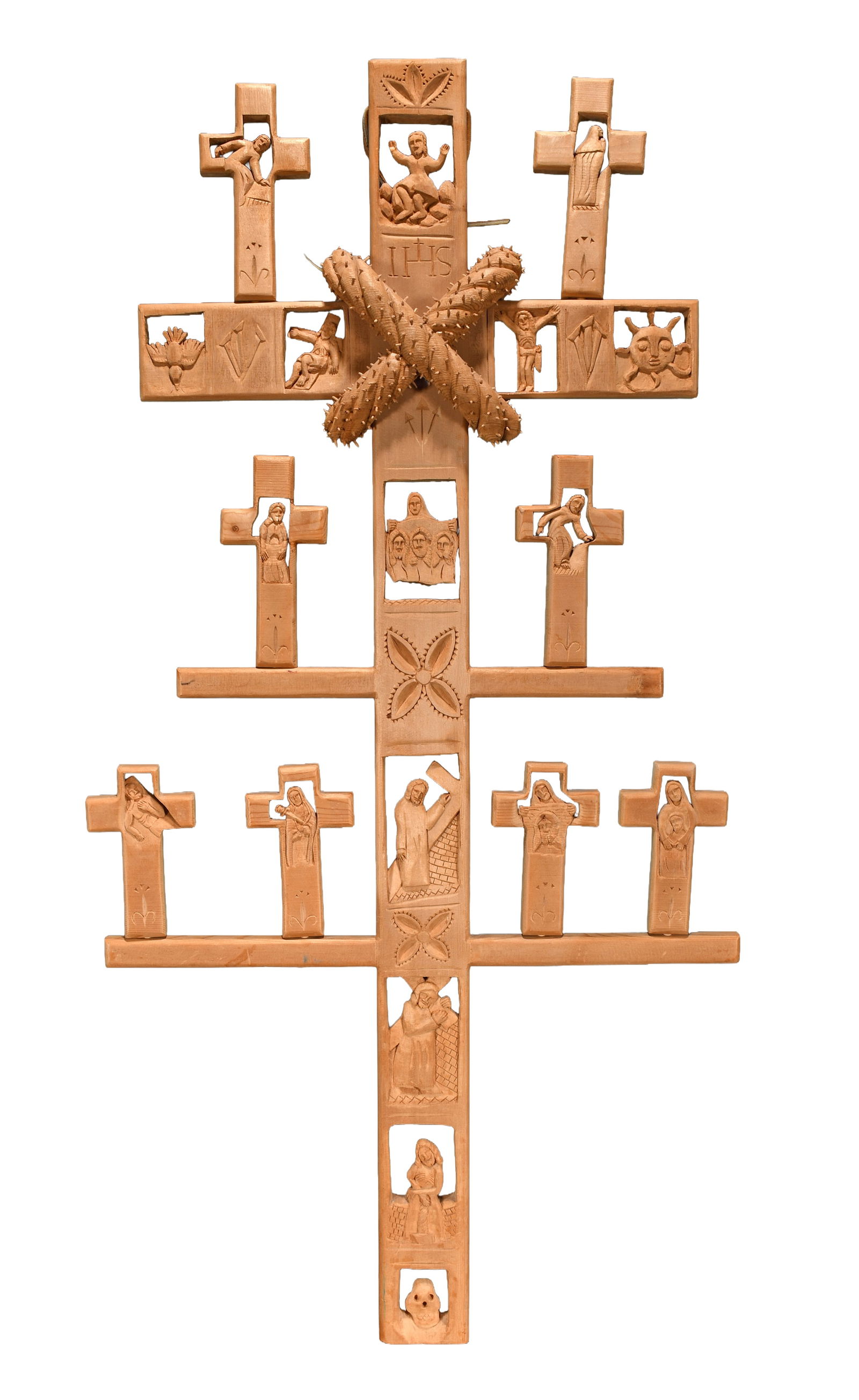 Carlos Santistevan. Station of the Crosses.: Carlos Santistevan. Station of the Crosses. Carved and assembled natural wood. Excellent condition. 20" w x 40" h Est. $300-500. Ship: $85 Please Read Before You Bid: By registering for and/or