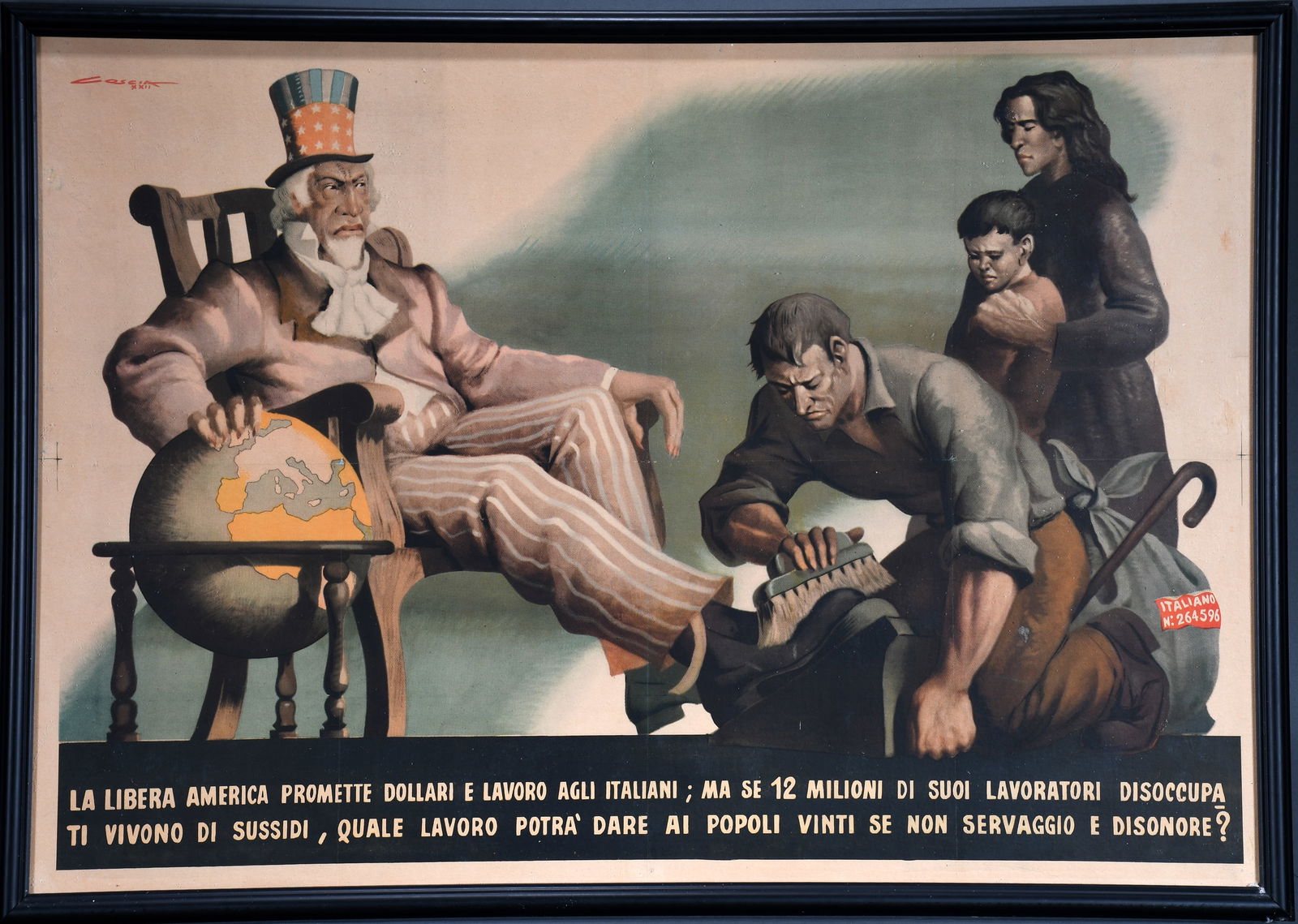 La Libera America War Poster.: La Libera America War Poster. "La libera american promette dollari e lavoro agli italiani: ma se 12 miloni di suoi lavoratori disoccupa. ti vivono di sussidi, quale lavoro portra dare ai popoli vinti