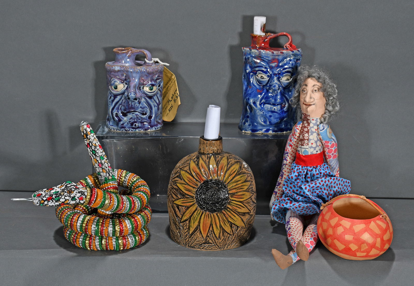 Dale Breezy Ellis, Wamble, Schoen. Bottlecap Snake & Doll Pottery Works. (1 of 2)