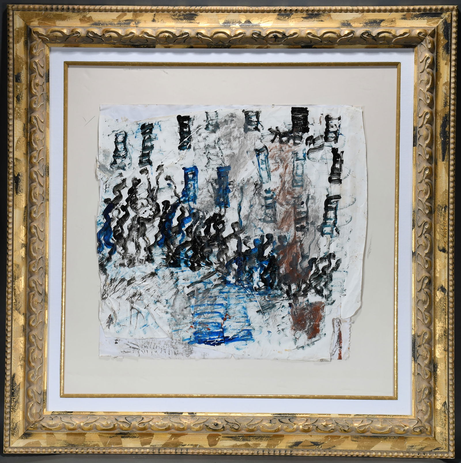 Purvis Young. Overtown.: Purvis Young. Overtown. Signed. Paint on found paper. Great condition. Image is 26" w x 25" h. Size with frame is 44" w x 44" h. Est. $1,000-2,000. Buyer is responsible for shipping. Please Read