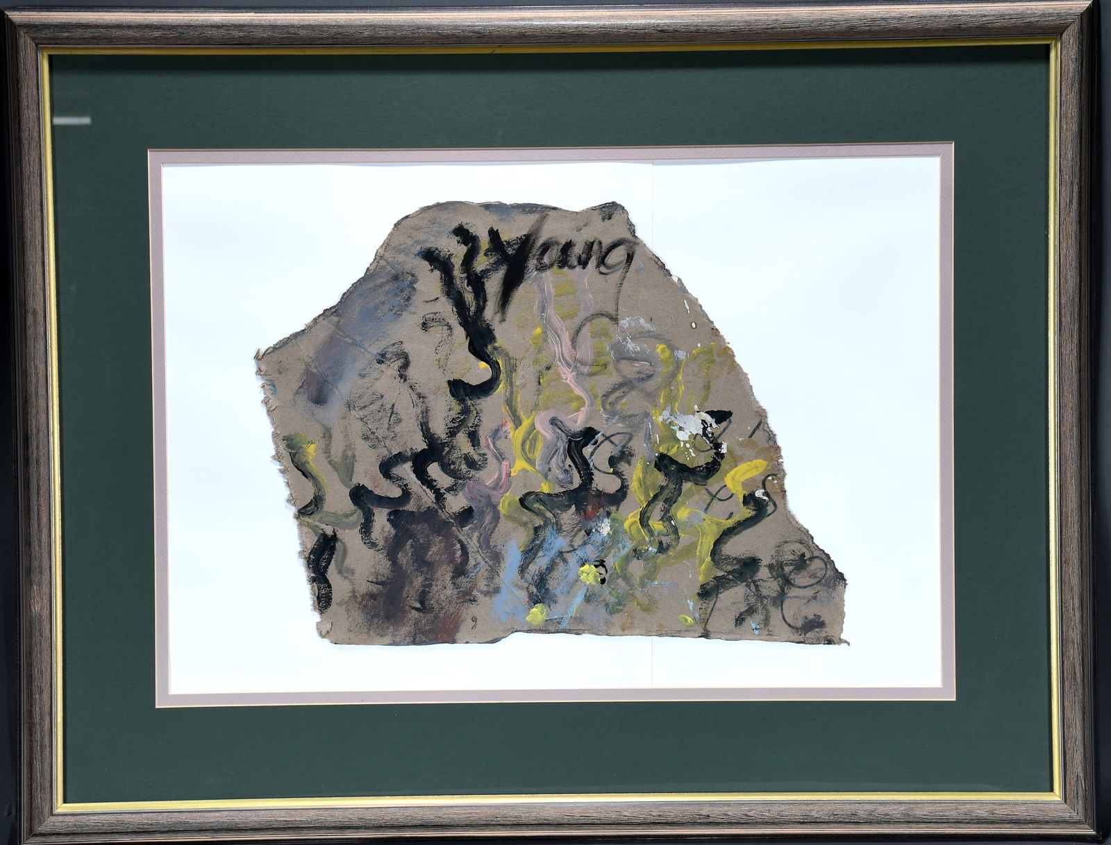 Purvis Young. Abstract.: Purvis Young. Abstract. Signed. Paint on scrap paper. Good condition. Image is 22" w x 17" h. Frame is 44" w x 33" h. Est. $200-300. Buyer is responsible for shipping. Please Read Before You Bid: 