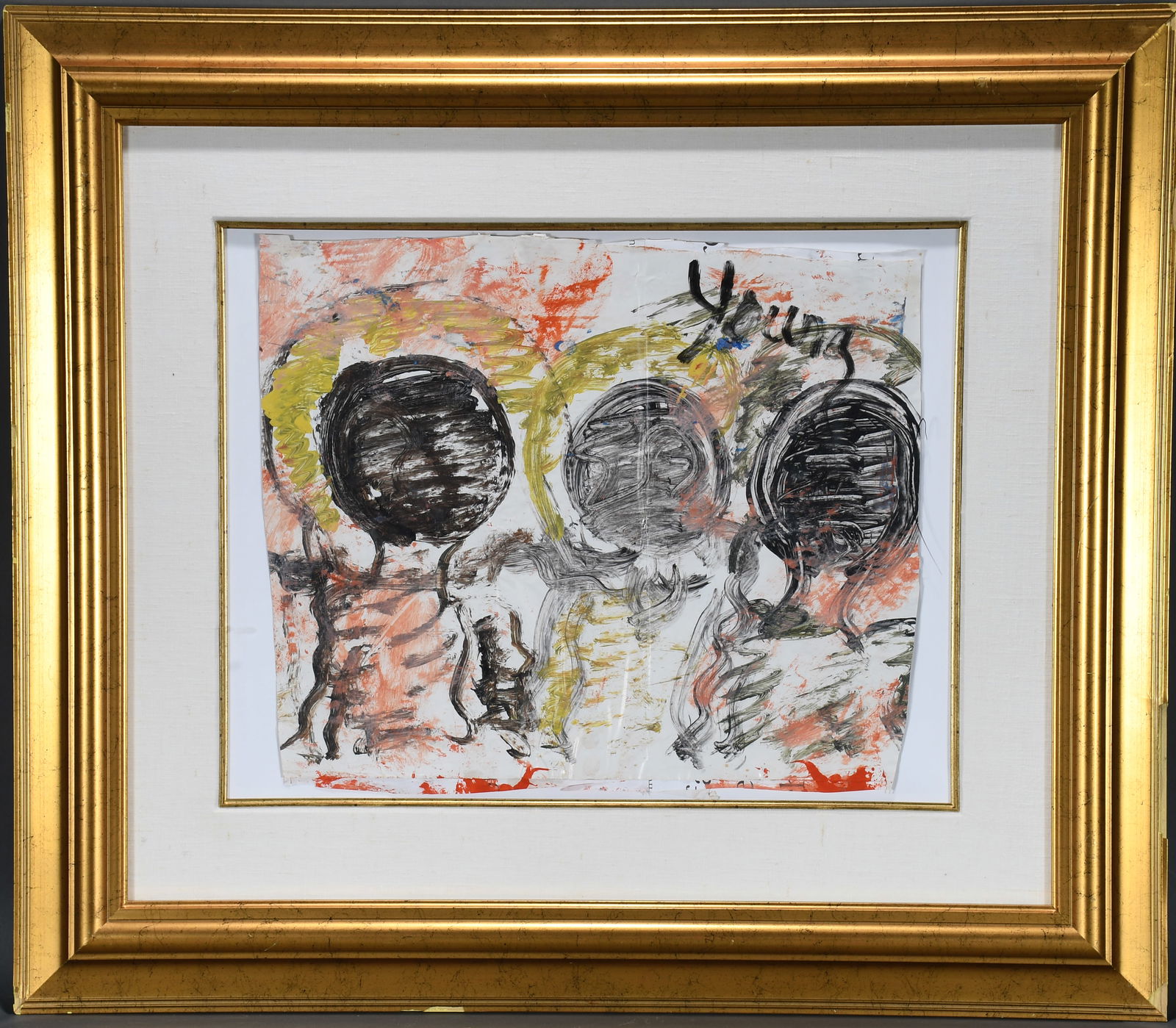Purvis Young. Three Saints.: Purvis Young. Three Saints. Signed. Paint on scrap paper. Good condition. Image is 19" w x 16" h. Frame is 33" w x 30" h. Est. $300-500. Buyer is responsible for shipping. Please Read Before You