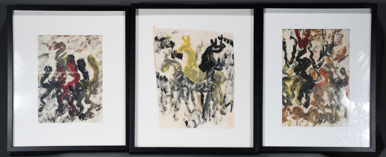 Purvis Young. Group of Three Works.: Purvis Young. Group of Three Works. Paint on paper. Center painting is signed. 16" w x 21" h each with frame. Est. $200-300. Ship: $75 Please Read Before You Bid: By registering for and/or placing
