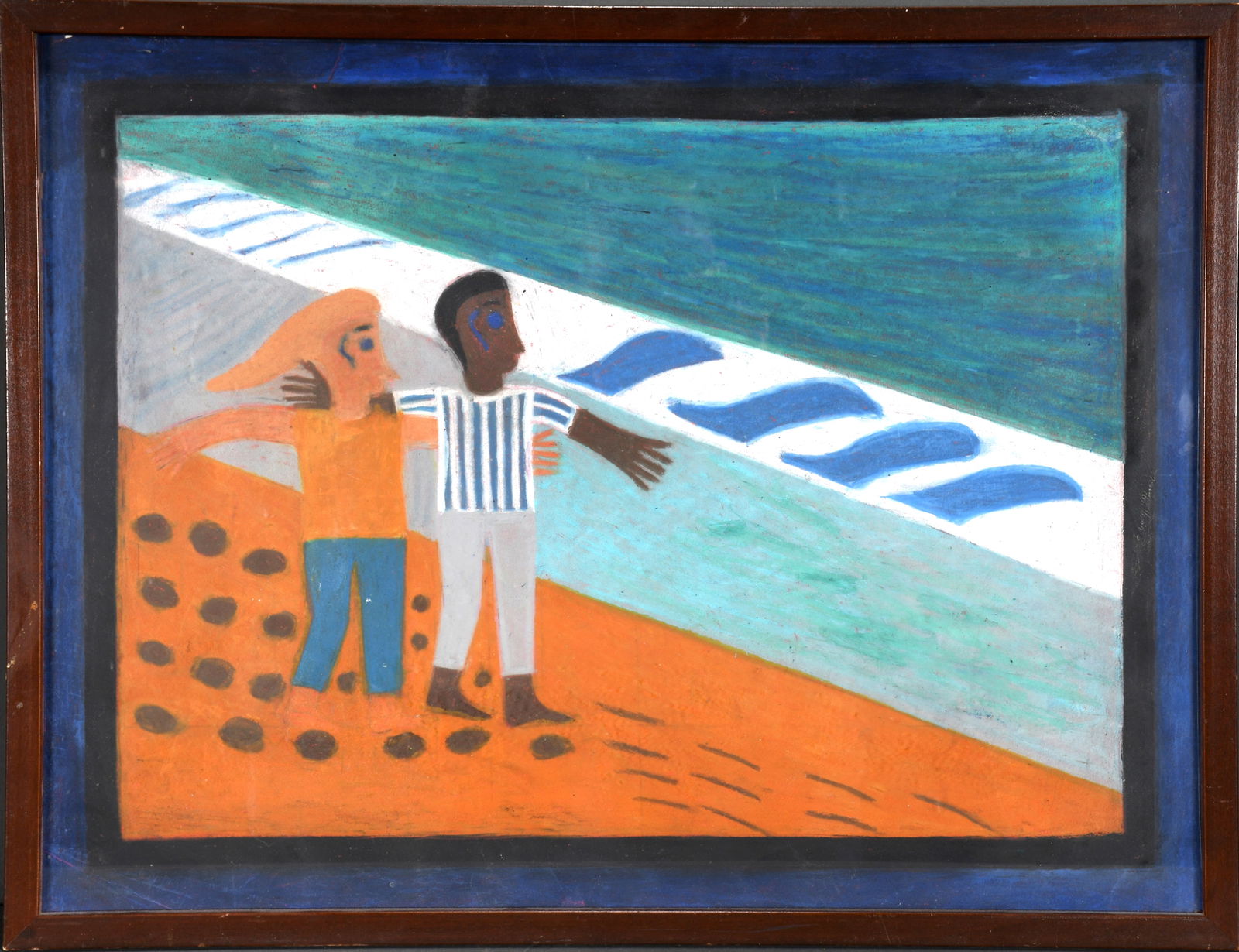 Eddie Arning. Couple at the Beach.: Eddie Arning. Couple at the Beach. Craypas on paper. Great condition. Frame is 27" w x 21" h. Est. $1,000-2,000. Ship: $75 Please Read Before You Bid: By registering for and/or placing a bid in