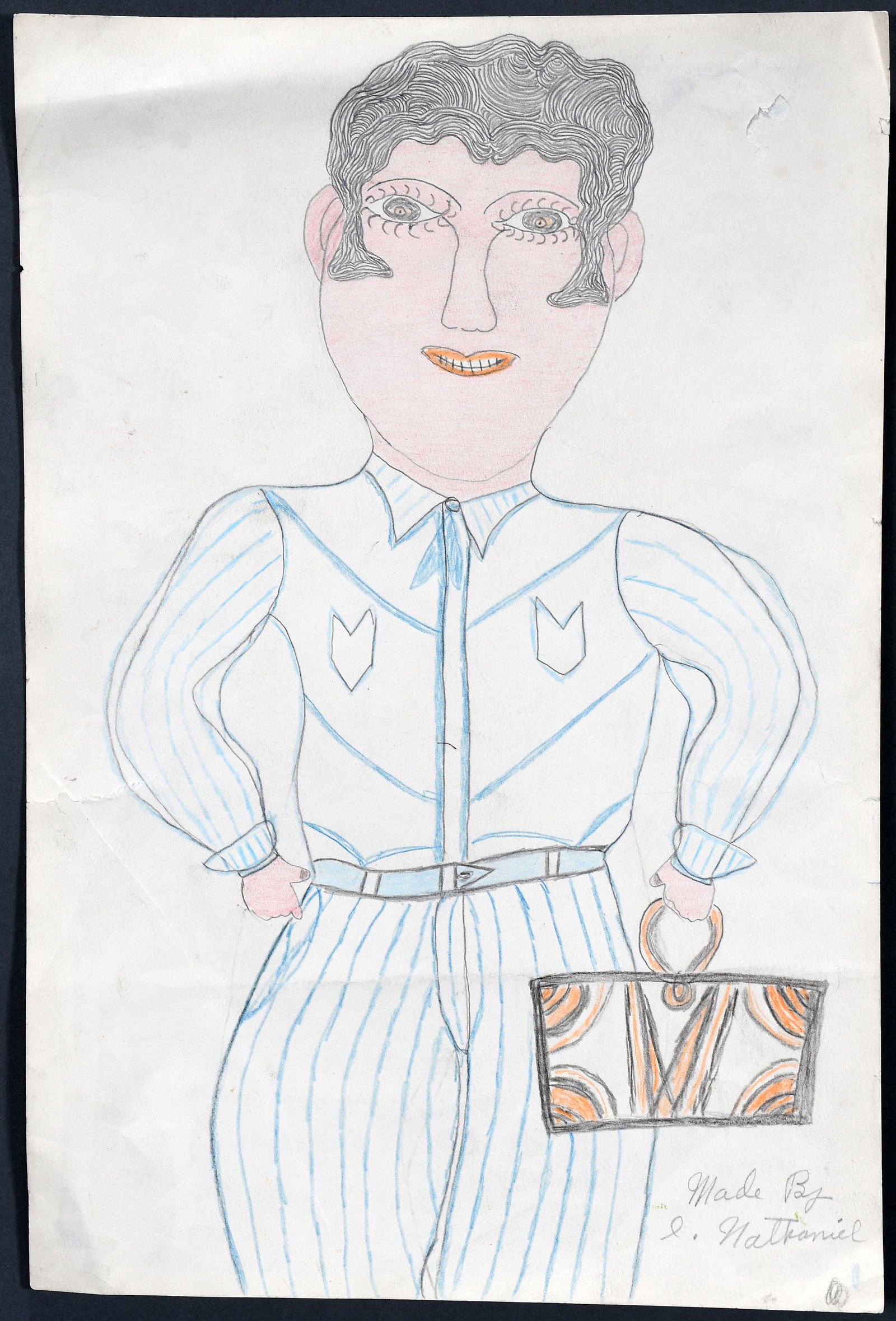 Inez Nathaniel Walker. Texas Woman.: Inez Nathaniel Walker. Texas Woman. Signed. Seems to be an earlier work. Colored pencil on paper. Minor loss to paper and some toning, otherwise good condition. 12" w x 22" h. Provenance: Phyllis Kind