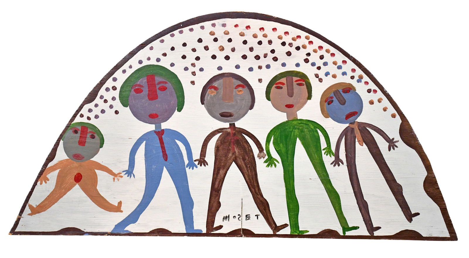 Mose Tolliver. Five Figures.: Mose Tolliver. Five Figures. Signed. Paint on found board. Minor paint scuff, otherwise great condition. 38" w x 19.5" h. Est. $300-500. Ship: $85 Please Read Before You Bid: By registering for