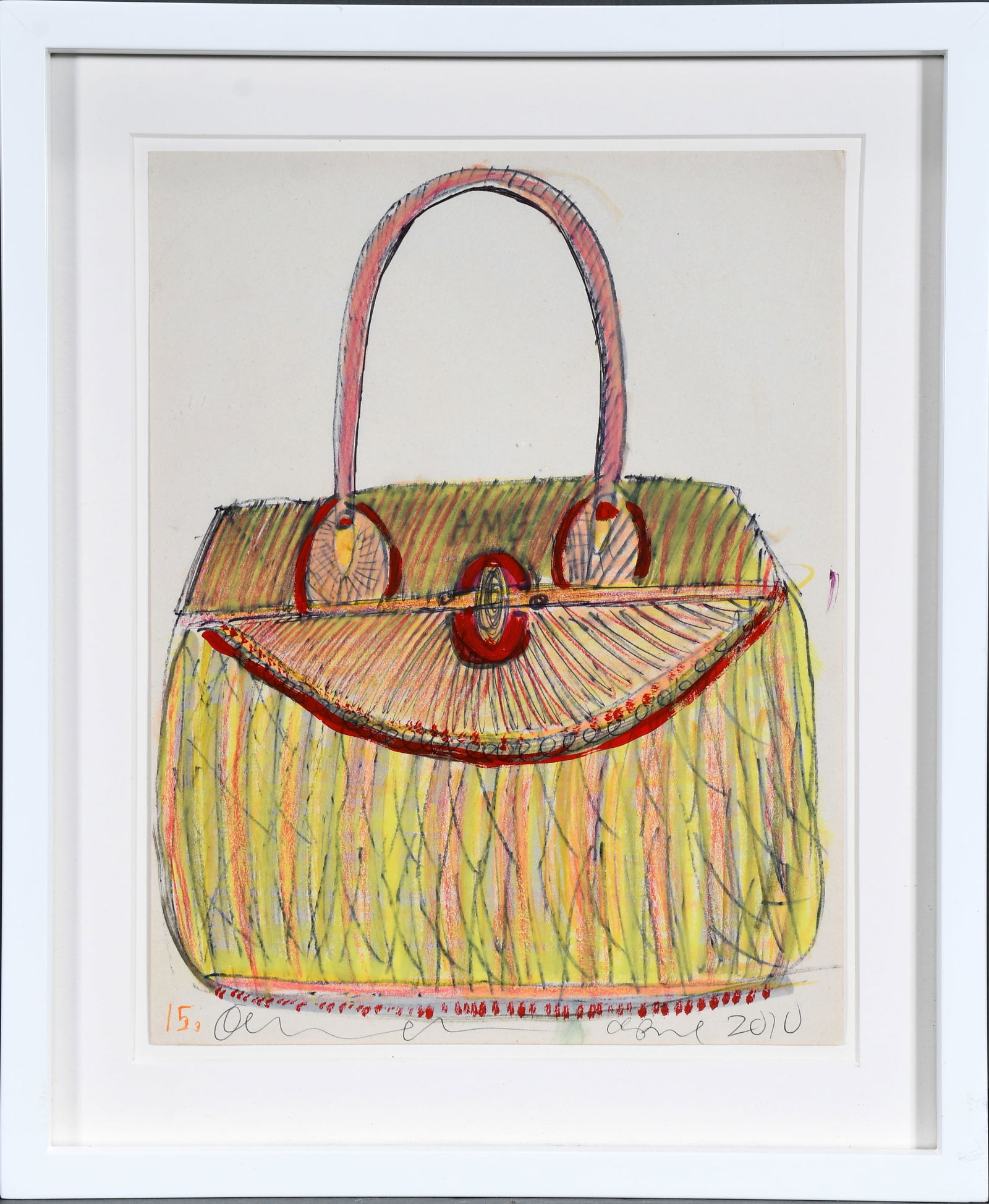 Anne Marie Grigch. Yellow Clutch.: Anne Marie Grigch. Yellow Clutch. 2010. Signed and dated. Paint and ink on paper. Excellent condition. Size with frame is 12" w x 14.5" h. Est. $300-500. Ship: $45 Please Read Before You Bid: By