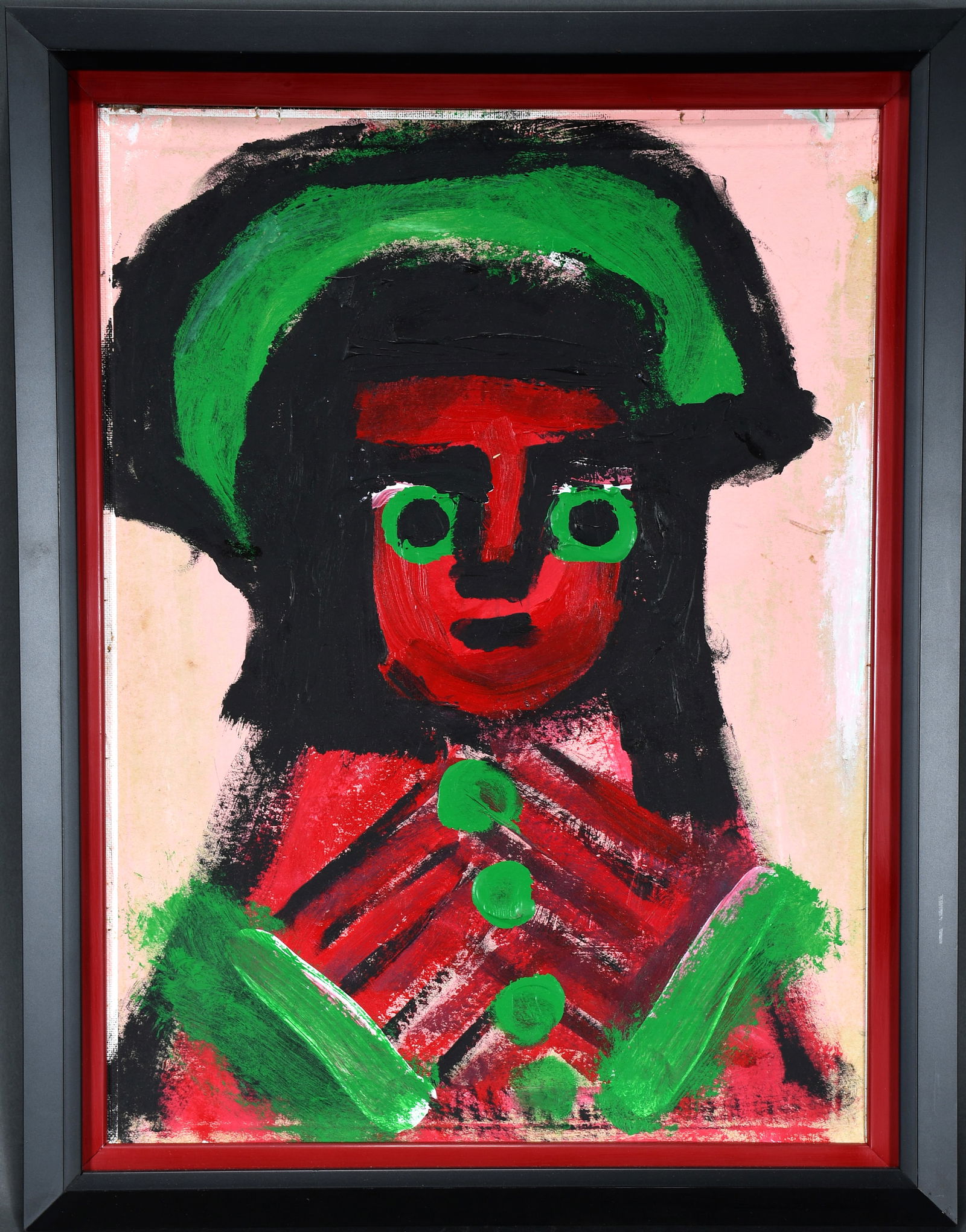 Eddy Mumma. Green and Red Military Man.: Eddy Mumma. Green and Red Military Man. Not signed. Paint on canvas panel. Excellent condition. 14" w x 18" h including frame. Est. $300-500. Ship: $45 Please Read Before You Bid: By registering