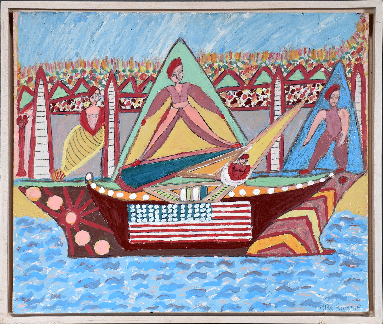 Max Romain. American Movement.: Max Romain. American Movement. Signed. Paint on artist panel. Excellent condition. 19.5" w x 16.5" h with box frame. Est. $100-300. Ship: $55 Please Read Before You Bid: By registering for and/or