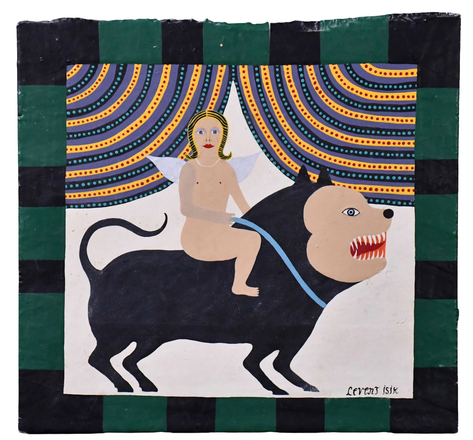 Levent Isik. Angel Ride.: Levent Isik. Angel Ride. 1994. Signed, dated, and titled. Paint on found board. Excellent condition. 12.5" w x 12" h. Est. $400-600. Ship: $45 Please Read Before You Bid: By registering for and/or