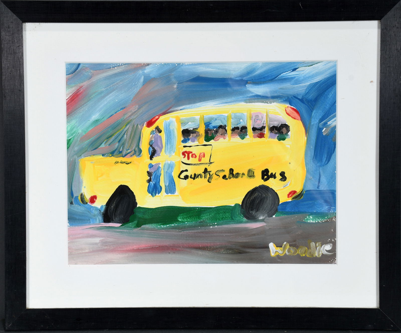 Woodie Long. Country School Bus.: Woodie Long. Country School Bus. Signed. Paint on paper. Excellent condition. Size with frame is 17" w x 14" h. Est. $50-100. Ship: $35 Please Read Before You Bid: By registering for and/or