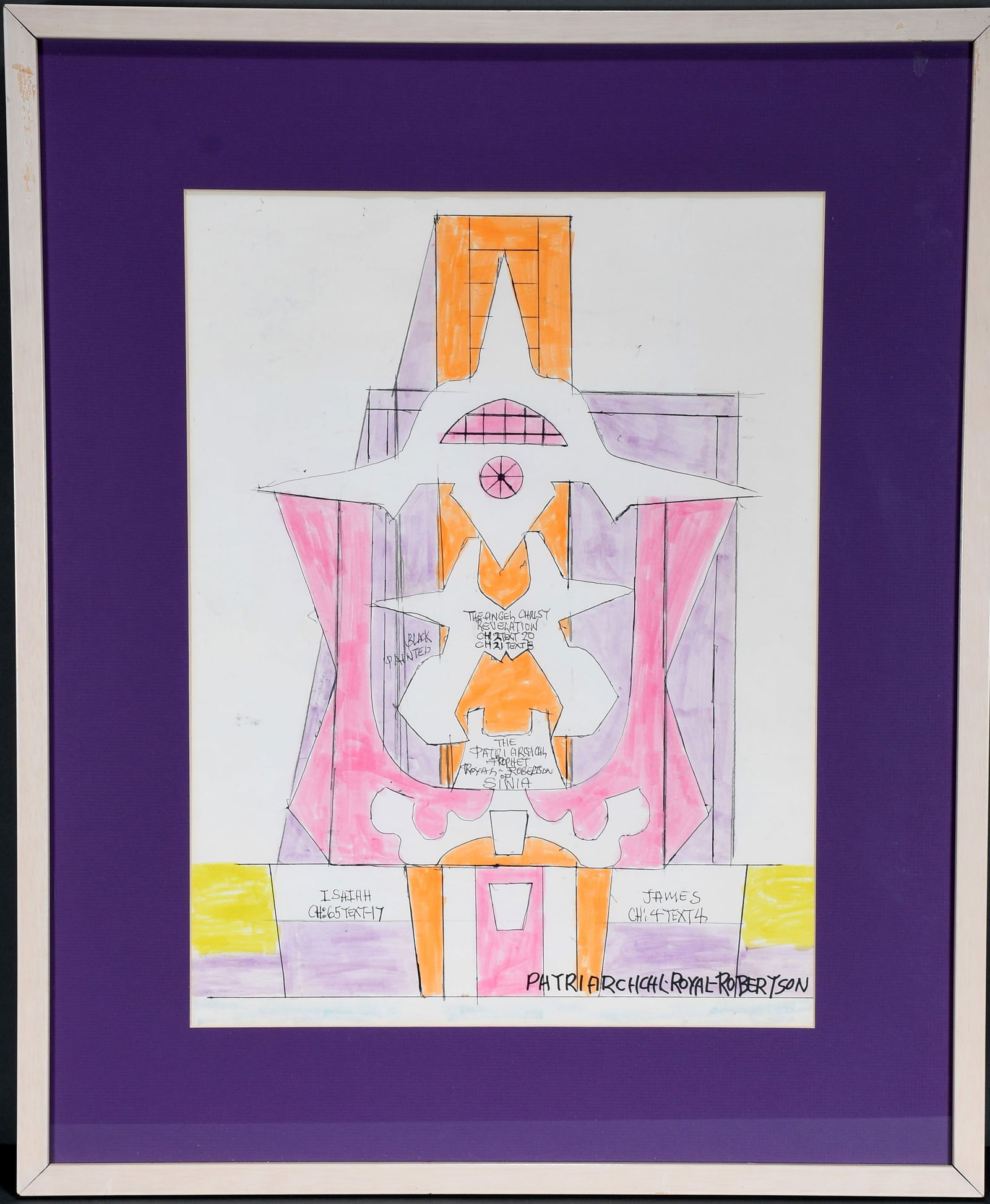 Prophet Royal Robertson. Patriarchal.: Prophet Royal Robertson. Patriarchal. Signed and titled. Marker and ink on poster. Slight fading, otherwise excellent condition. Image size is 15" w x 20" h. Size with frame is 23" w x 28" h. Est. $30