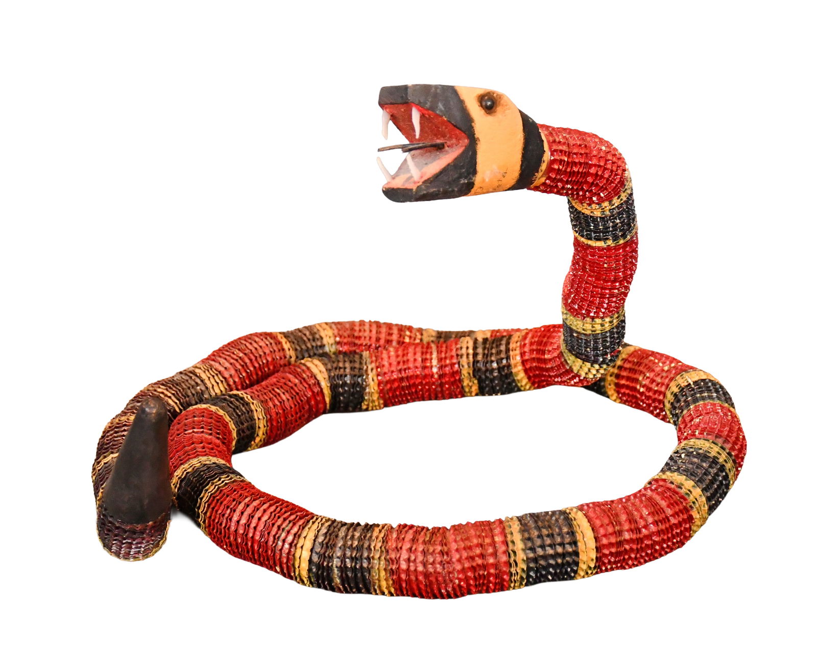 Leroy Archuleta. Bottlecap King Snake.: Leroy Archuleta. Bottlecap King Snake. 1993. Signed and dated. Painted bottlecaps and wood with wire construction. 60" long. Excellent condition. Est. $300-500. Ship: $55 Please Read Before You Bid: B