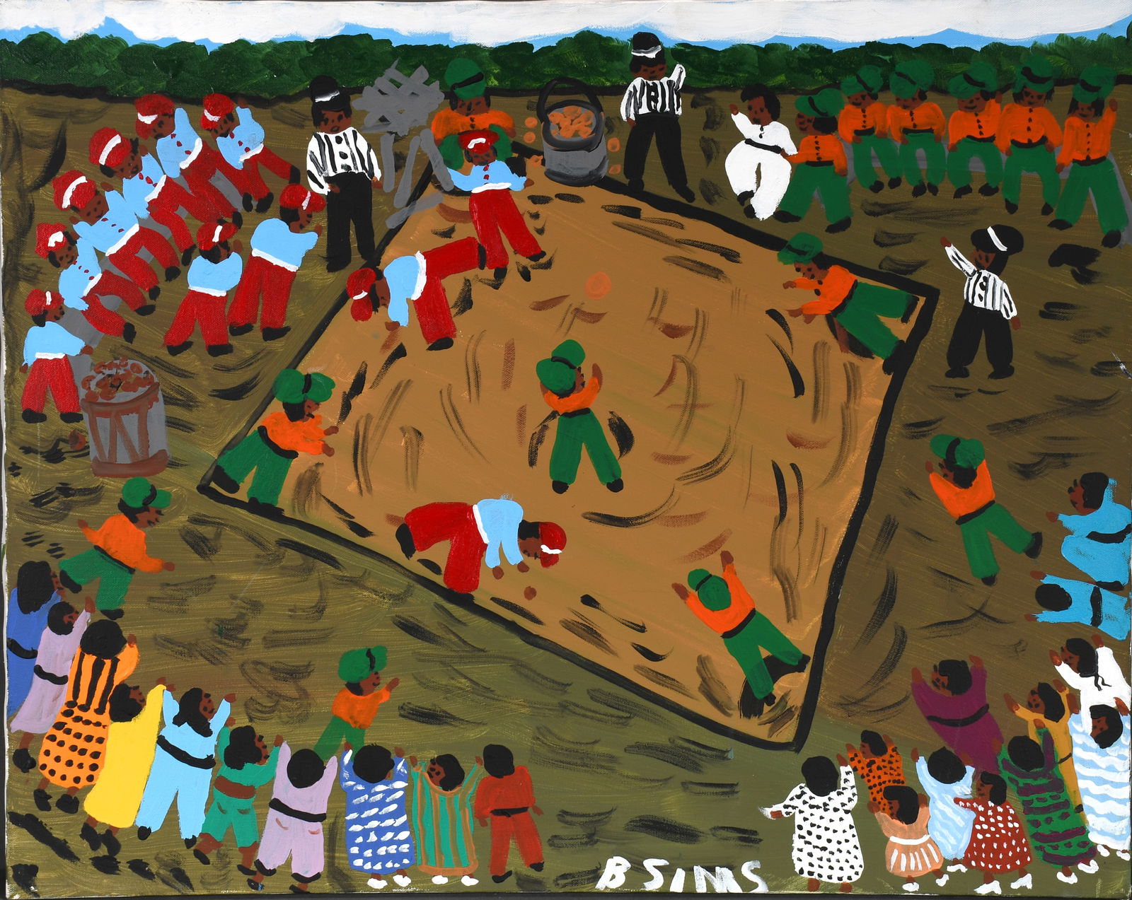 Bernice Sims. Playing Ball.: Bernice Sims. Playing Ball. Signed. Oil on canvas. Excellent condition. 30" w x 24" h. Est. $500-800. Ship: $85 Please Read Before You Bid: By registering for and/or placing a bid in any Slotin