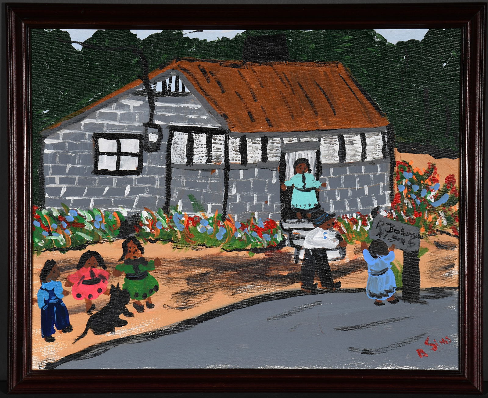 Bernice Sims. R. Johnson Home.: Bernice Sims. R. Johnson Home. Signed. Oil on canvas. Excellent condition. 22" w x 18" h including frame. Est. $300-500. Ship: $55 Please Read Before You Bid: By registering for and/or placing a