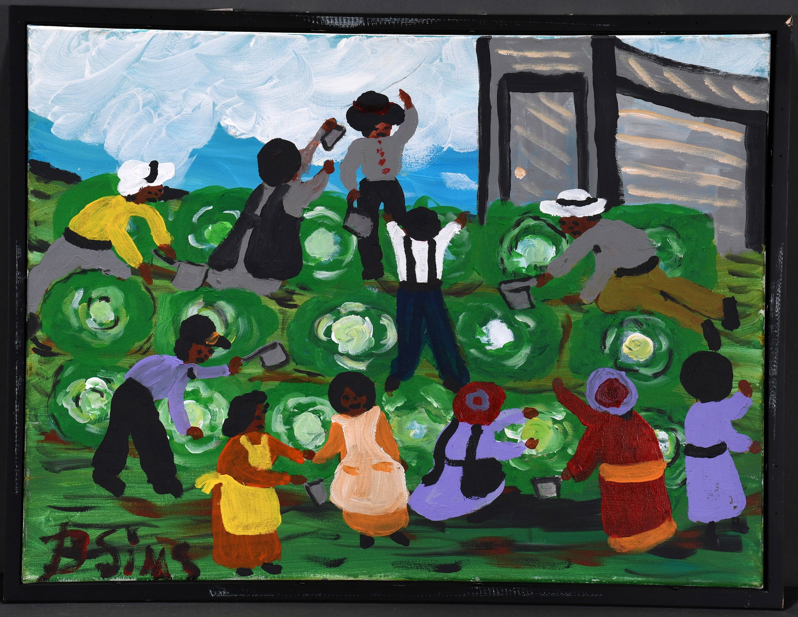 Bernice Sims. The Cabbage Patch.: Bernice Sims. The Cabbage Patch. Signed. Oil on canvas. Tear lower left otherwise good condition. Size with frame 25" x 20". Estimate $200-300. Ship: $55 Please Read Before You Bid: By registering