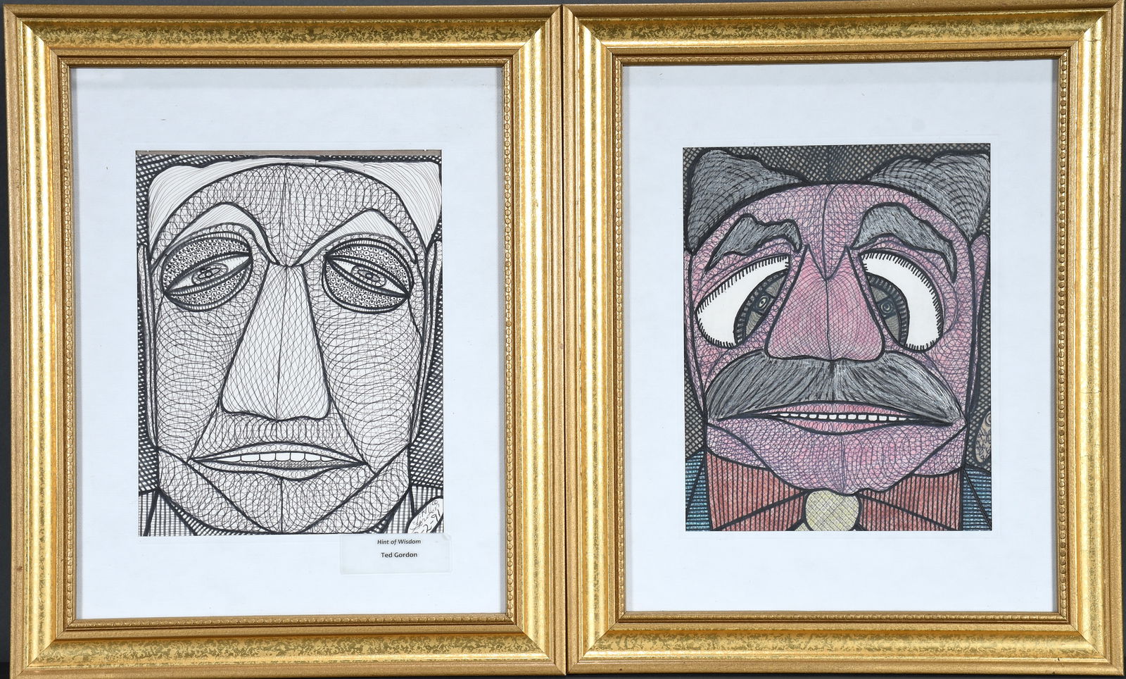 Ted Gordon. Pair of Portraits.: Ted Gordon. Pair of Portraits. 1994. Signed and dated. Marker and ink on cardstock. Excellent condition. Frame is 13.5" w x 16.5" h each. Est. $500-800. Ship: $55 Please Read Before You Bid: By
