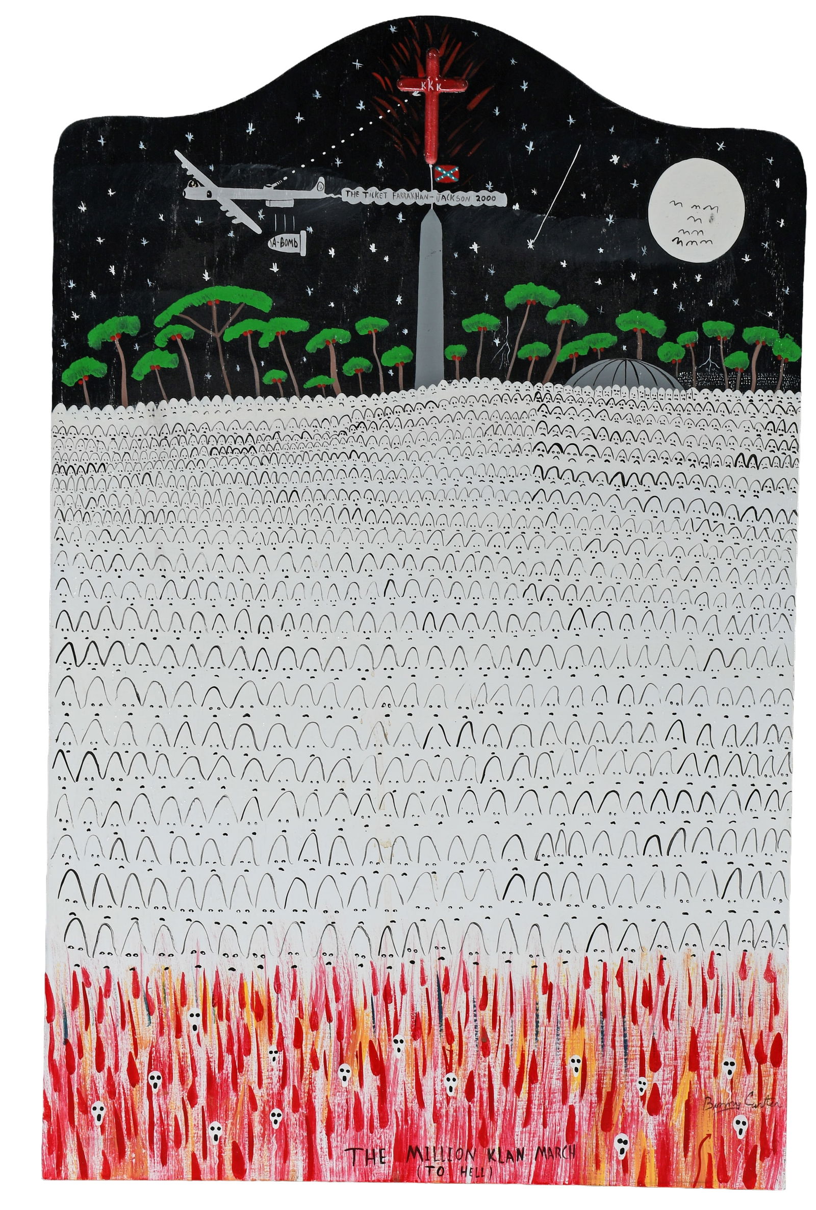 Benny Carter. The Million Klan March to Hell.: Benny Carter. The Million Klan March to Hell. 2000. Signed, dated and titled. Paint on board. Excellent condition. 18" w x 28" h. Est. $300-500. Ship: $65 Please Read Before You Bid: By