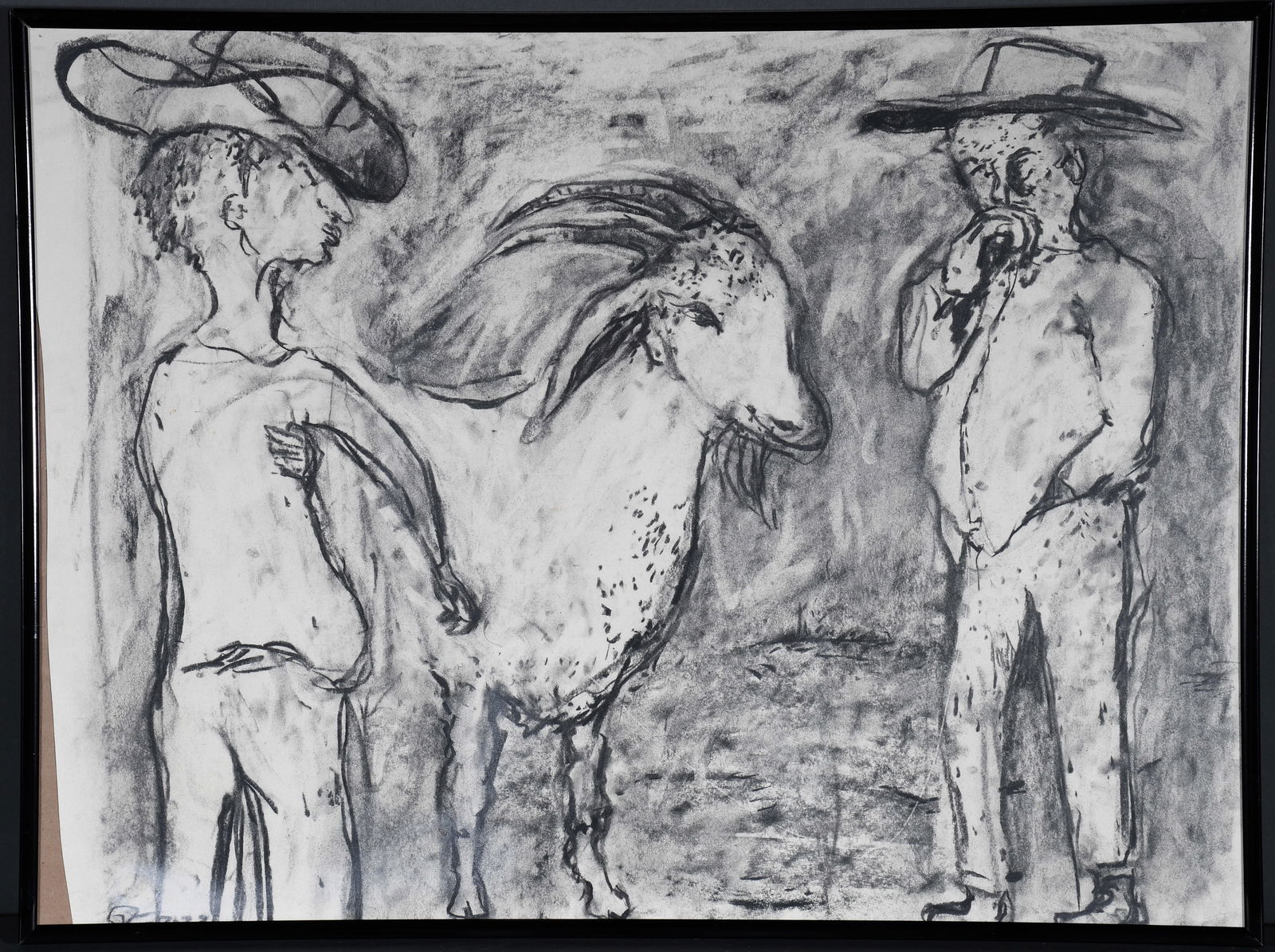 George Zupp. Two Cowboys One Goat.: George Zupp. Two Cowboys One Goat. 2022. Initialed and dated. Charcoal on paper. Great condition. 24" w x 18" h including frame. Est. $100-300. Ship: $55 Please Read Before You Bid: By registering