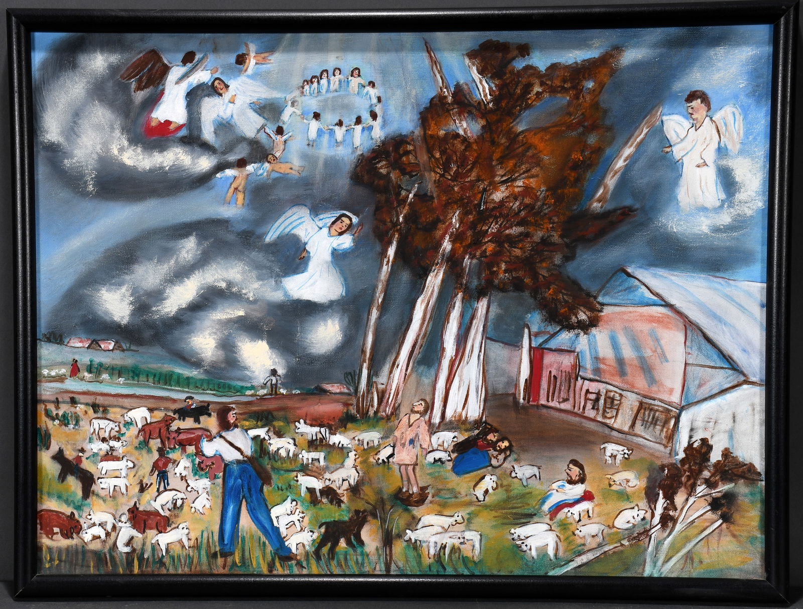 Myrtice West. Angels Appearing To The Sheppard.: Myrtice West. Angels Appearing To The Sheppard. Not signed. Oil on canvas. Excellent condition. 25" w x 19" h including frame. Est. $200-400. Ship: $65 Please Read Before You Bid: By registering for a