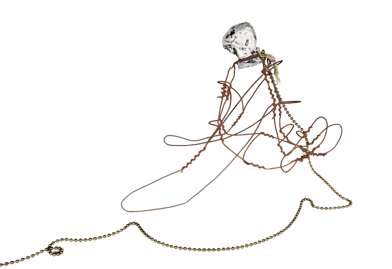 L 15. Flying Angel Sculpture.: L 15. Flying Angel Sculpture. Not signed. Raku pottery and wire sculpture. Great condition. 8" w x 8" h x 9" d. Provenance: The Lynne Ingram Collection. Est. $100-200. Ship: $35 Please Read Before