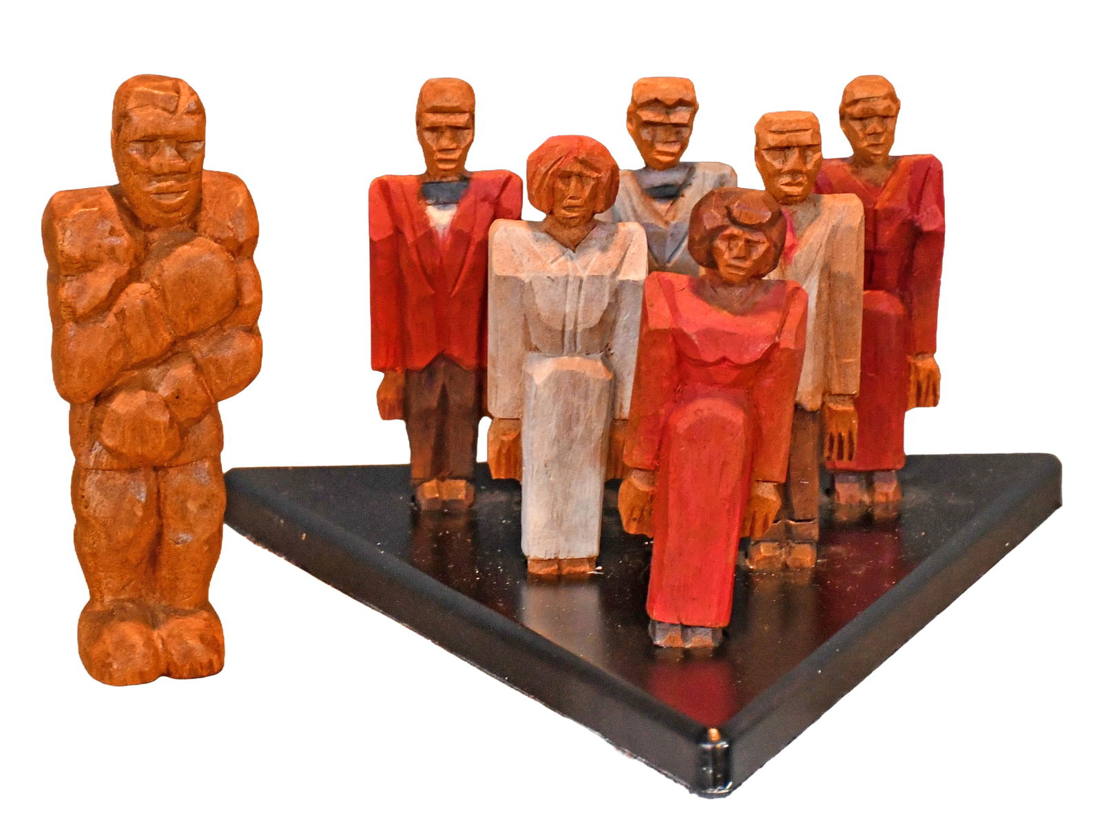 LaVon Williams. Triangle Love Affair and Boxer.: LaVon Williams. Triangle Love Affair and Boxer. Carved and painted wood. Boxer is 8" h and is signed. Great condition. Est. $100-200. Ship: $75 Please Read Before You Bid: By registering for