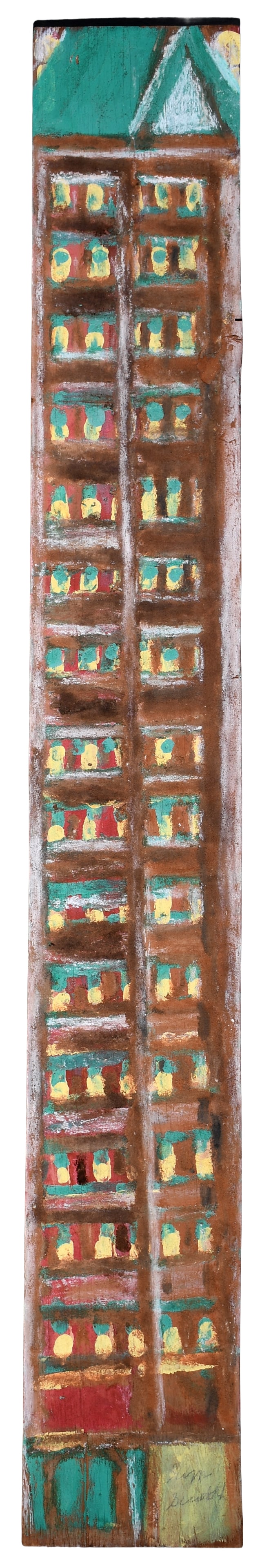 Jimmy Lee Sudduth. Skyscraper.: Jimmy Lee Sudduth. Skyscraper. Signed. Paint and mud on board. Minor mud flake upper right, otherwise great condition. 9" w x 62" h. Provenance: The Lynne Ingram Collection. Est. $500-800. Ship: $175