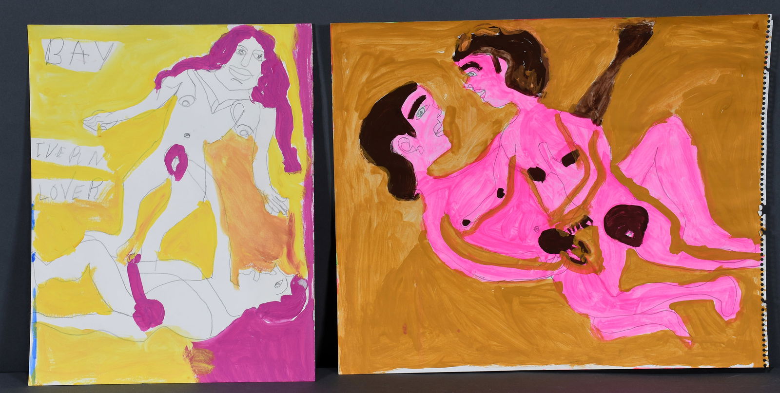 Mrs. Georgia Speller. Pair of Erotic Works.: Mrs. Georgia Speller. Pair of Erotic Works. Signed on verso. Paint on paper. Good condition. Largest is 17" w x 14" h. Provenance: Phyllis Kind Gallery. Est. $100-200. Ship: $45 Please Read Before