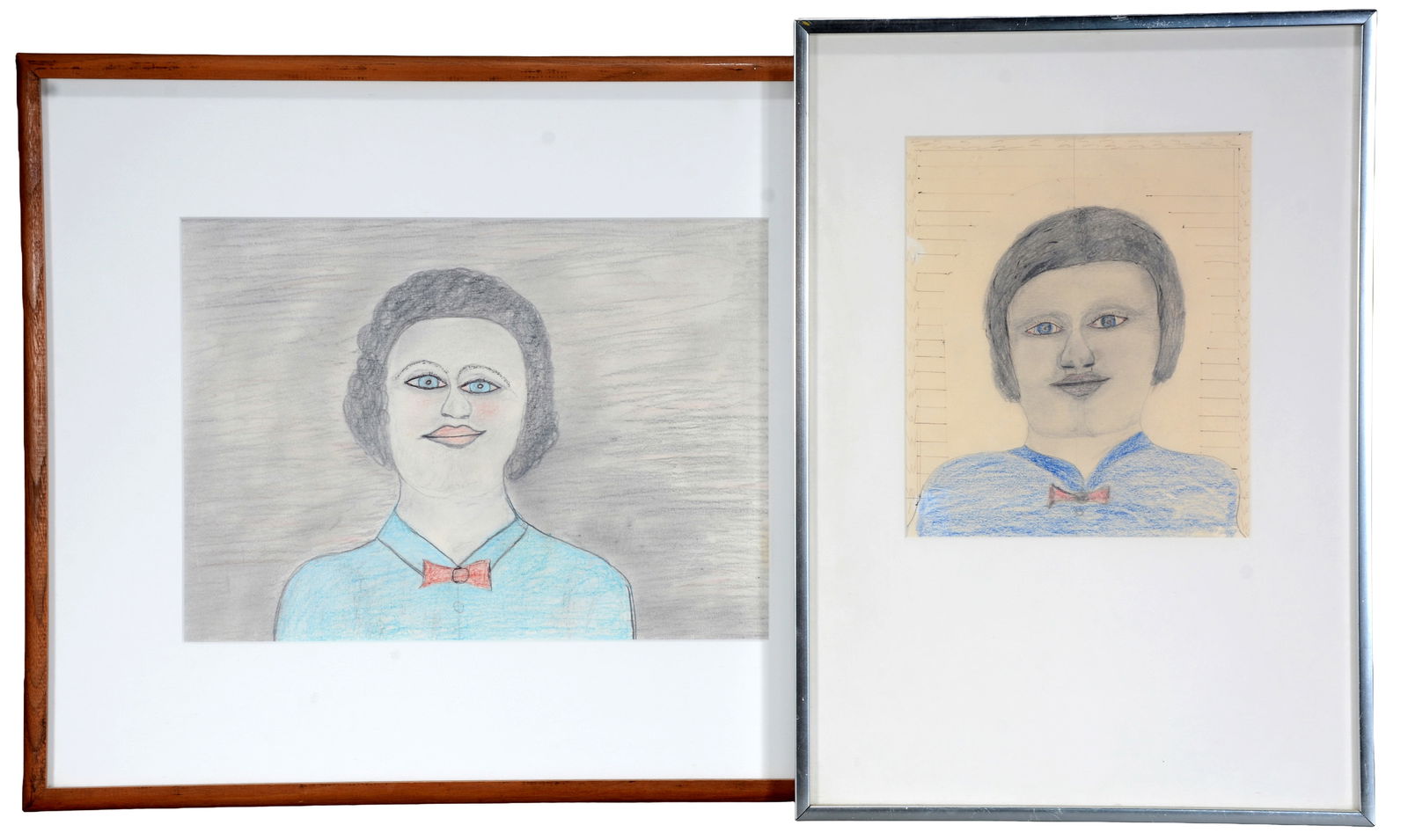 S.L. Jones. Pair of Female Portraits.: S.L. Jones. Pair of Female Portraits. Not able to see signature. Graphite, crayon and ink on paper. Excellent condition. Largest is 13" x 9". Frame is 20" x 16". Est. $100-300. Ship: $55 Please