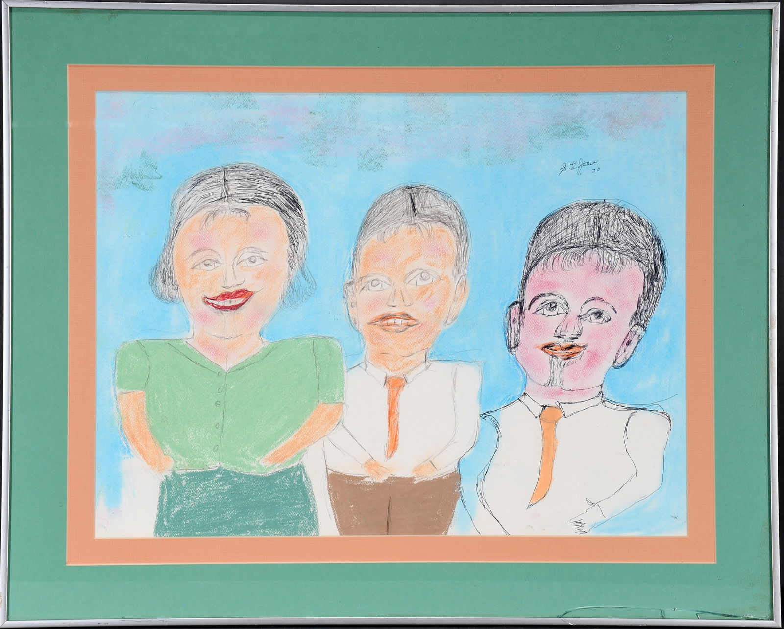 S.L. Jones. One Woman Two Men.: S.L. Jones. One Woman Two Men. Signed. Pastel and ink on paper. Slight fading, otherwise good condition. Size with frame is 29" w x 23" h Est. $100-200. Ship: $65 Please Read Before You Bid: By