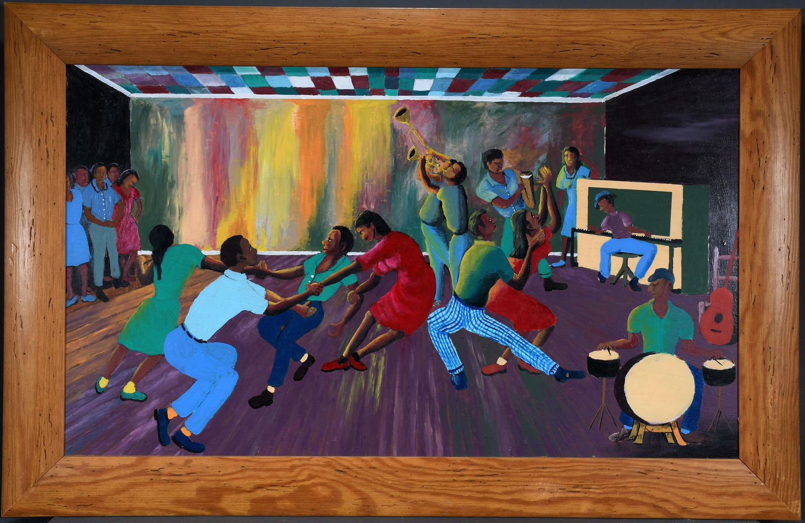 Adam Loyd. Dance Hall.: Adam Loyd. Dance Hall. Signed. Paint on found board. Excellent condition. Size with frame is 46" w x 30" h. Est. $200-300. Ship: $350 Please Read Before You Bid: By registering for and/or placing