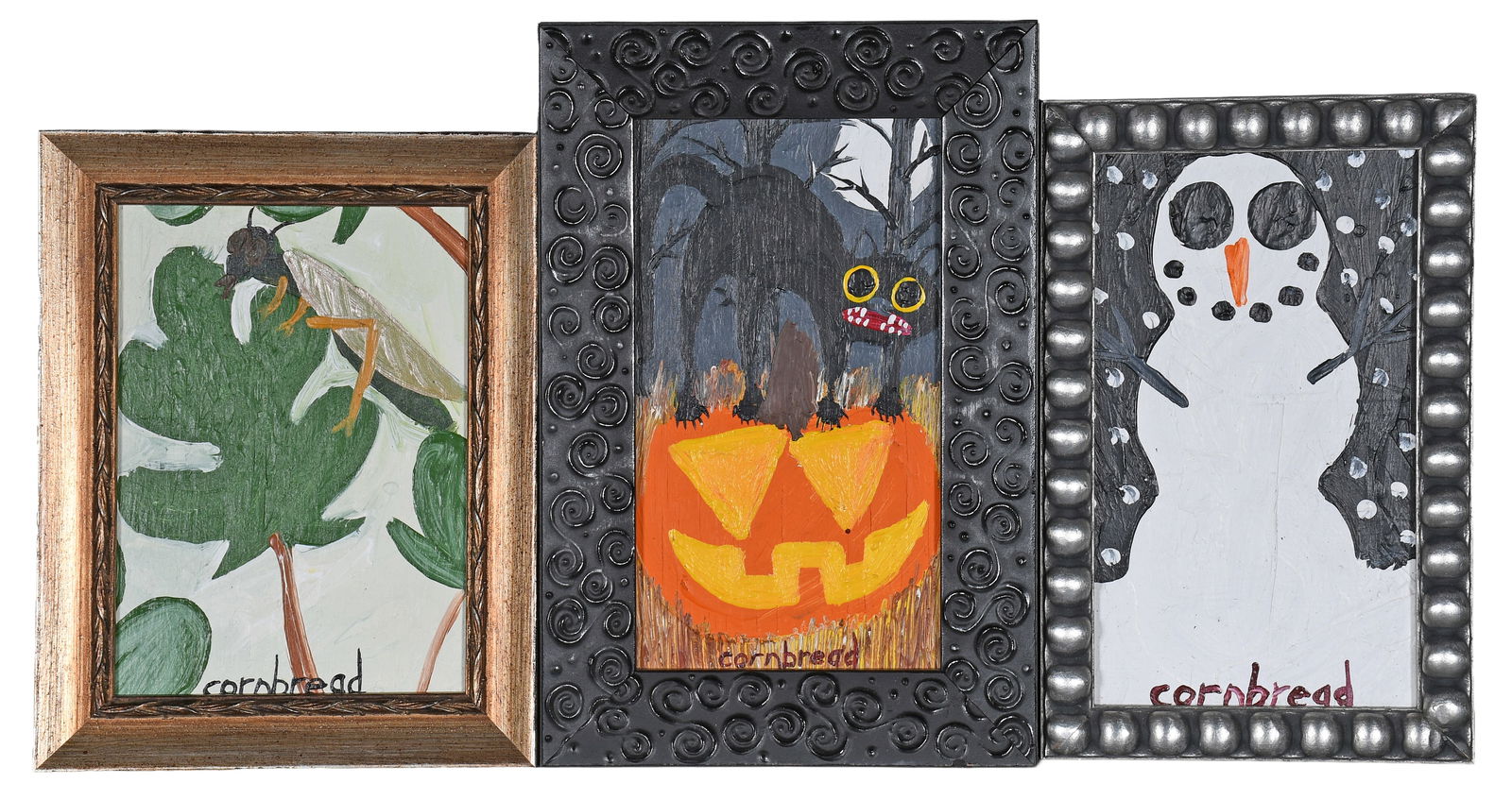 Cornbread. Group of Three.: Cornbread. Group of Three. All are signed. Oil on boards. Excellent condition. 7" x 11" average including frames. Est. $100-200. Ship: $55 Please Read Before You Bid: By registering for and/or