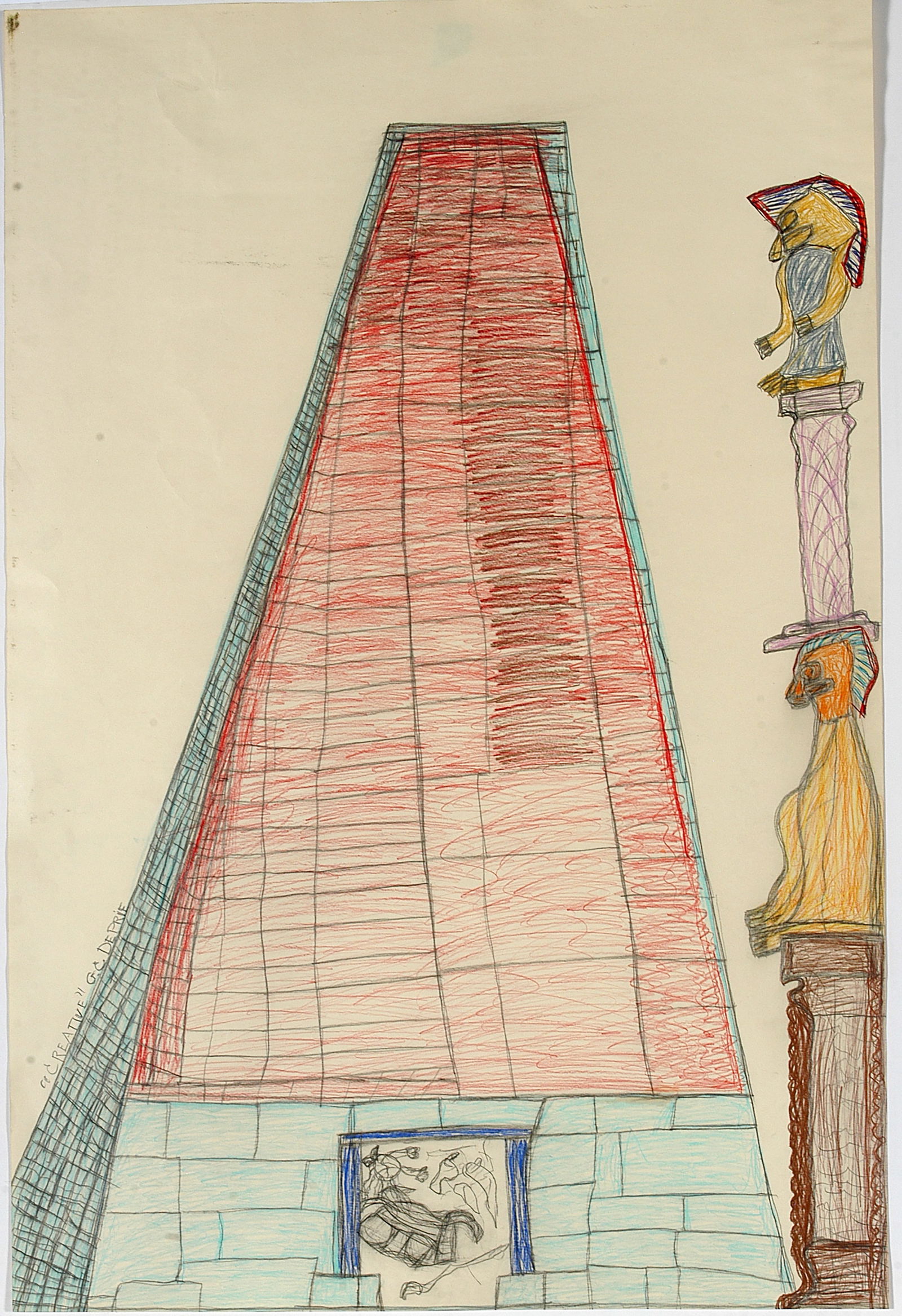 Creative G.C. DePrie. Pyramid.: Creative G.C. DePrie. Pyramid. Signed. Colored pencil on paper. Excellent condition. 24" w x 36"?h. Est. $100-200. Ship: $65 (rolled). Please Read Before You Bid: By registering for and/or placing a b