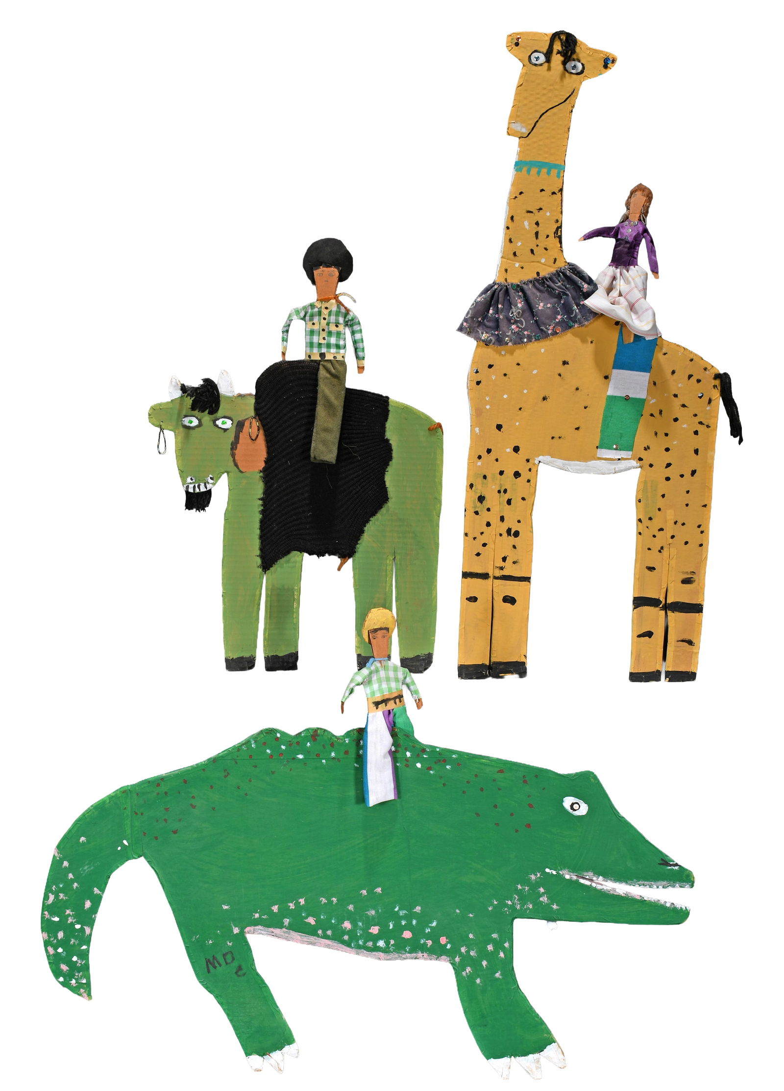 Mamie Deschillie. Riders on Giraffe, Buffalo and Alligator. (1 of 3)