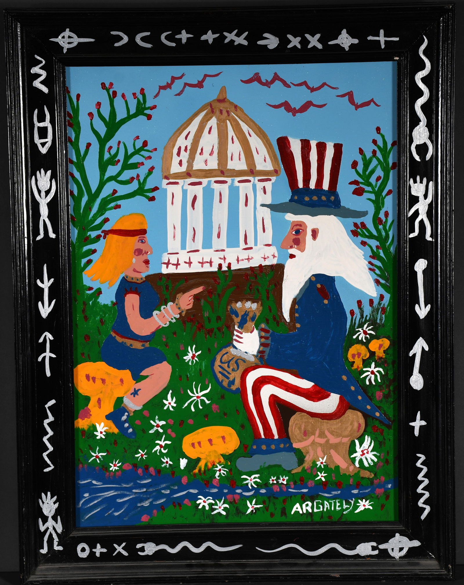 A.R. Gately. Uncle Sam.: A.R. Gately. Uncle Sam. Signed. Paint on board. Excellent condition. Size with artist decorated frame 23" w x 31" h. Est. $100-200. Ship: $85 Please Read Before You Bid: By registering for and/or