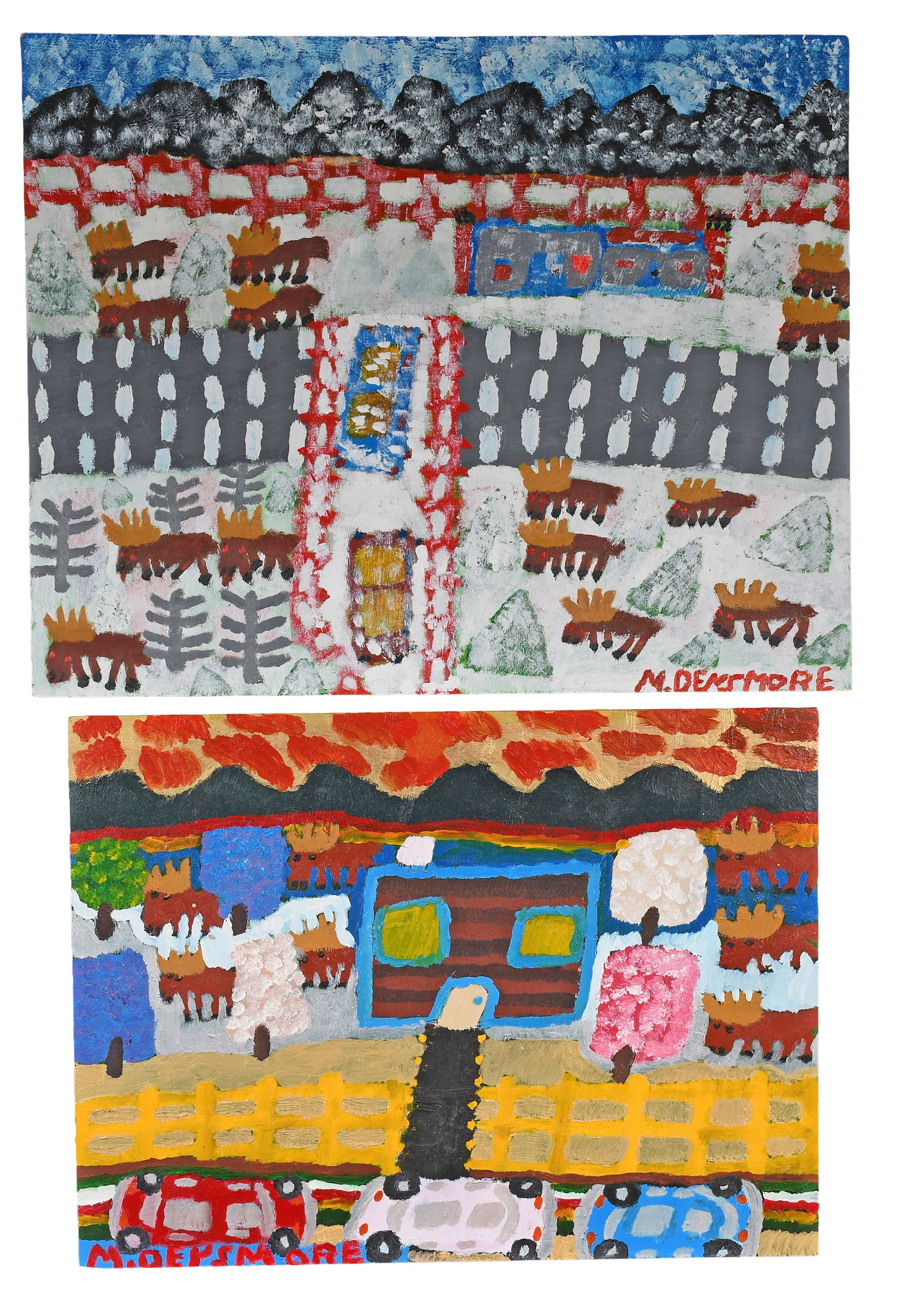 Merrill Densmore. Pair of Works.: Merrill Densmore. Pair of Works. Signed. Paint on board. Excellent condition. Largest is 30" w x 24" h. Est. $100-200. Ship: $85 Please Read Before You Bid: By registering for and/or placing a bid