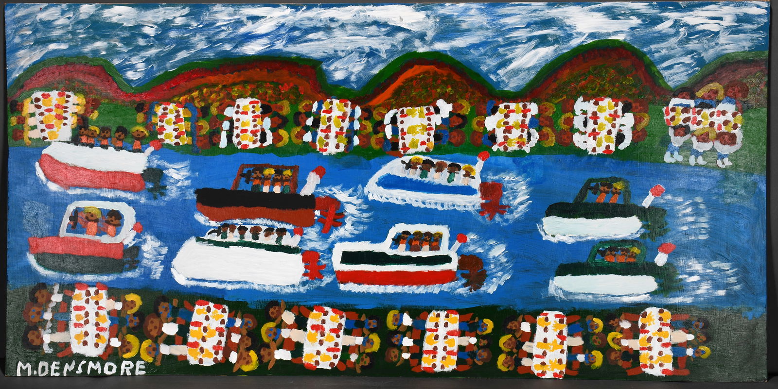 Merrill Densmore. Boat Parade.: Merrill Densmore. Boat Parade. Signed. Paint on board. Excellent condition. 48" x 24" h. Est. $200-300. Ship: $250 Please Read Before You Bid: By registering for and/or placing a bid in any Slotin