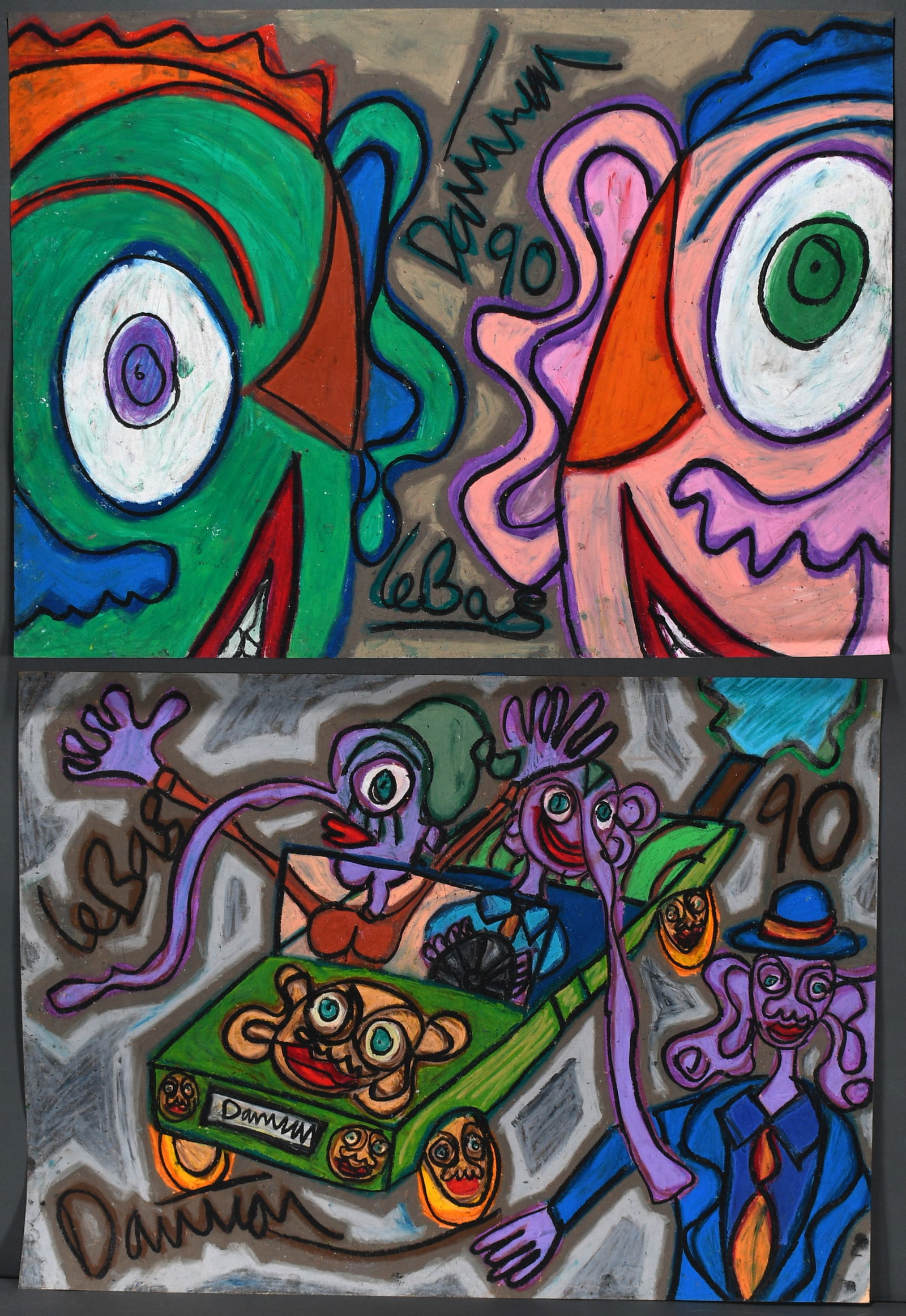 Damian Le Bas. Pair of Works.: Damian Le Bas. Pair of Works. 1990. Signed. Pastel on poster. Great condition. 30" w x 22" h each. Provenance: Phyllis Kind Gallery. Est. $100-300. Ship: $85 Please Read Before You Bid: By