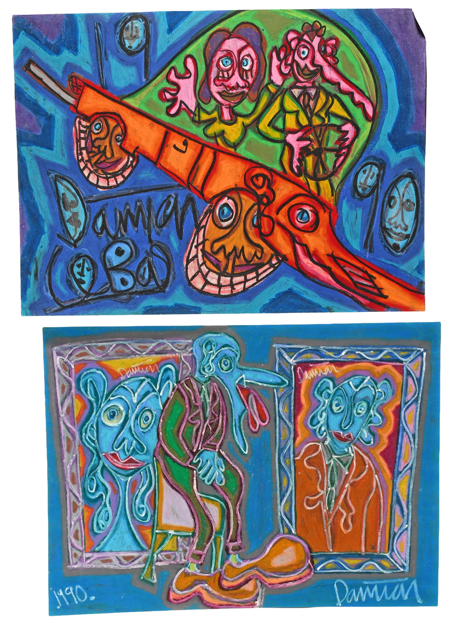 Damian Le Bas. Pair. Airplane and Man At Gallery.: Damian Le Bas. Pair. Airplane and Man At Gallery. 1990. Signed. Pastel on paper. Great condition. 30" w x 22" h each. Provenance: Phyllis Kind Gallery. Est. $100-300. Ship: $85 Please Read Before