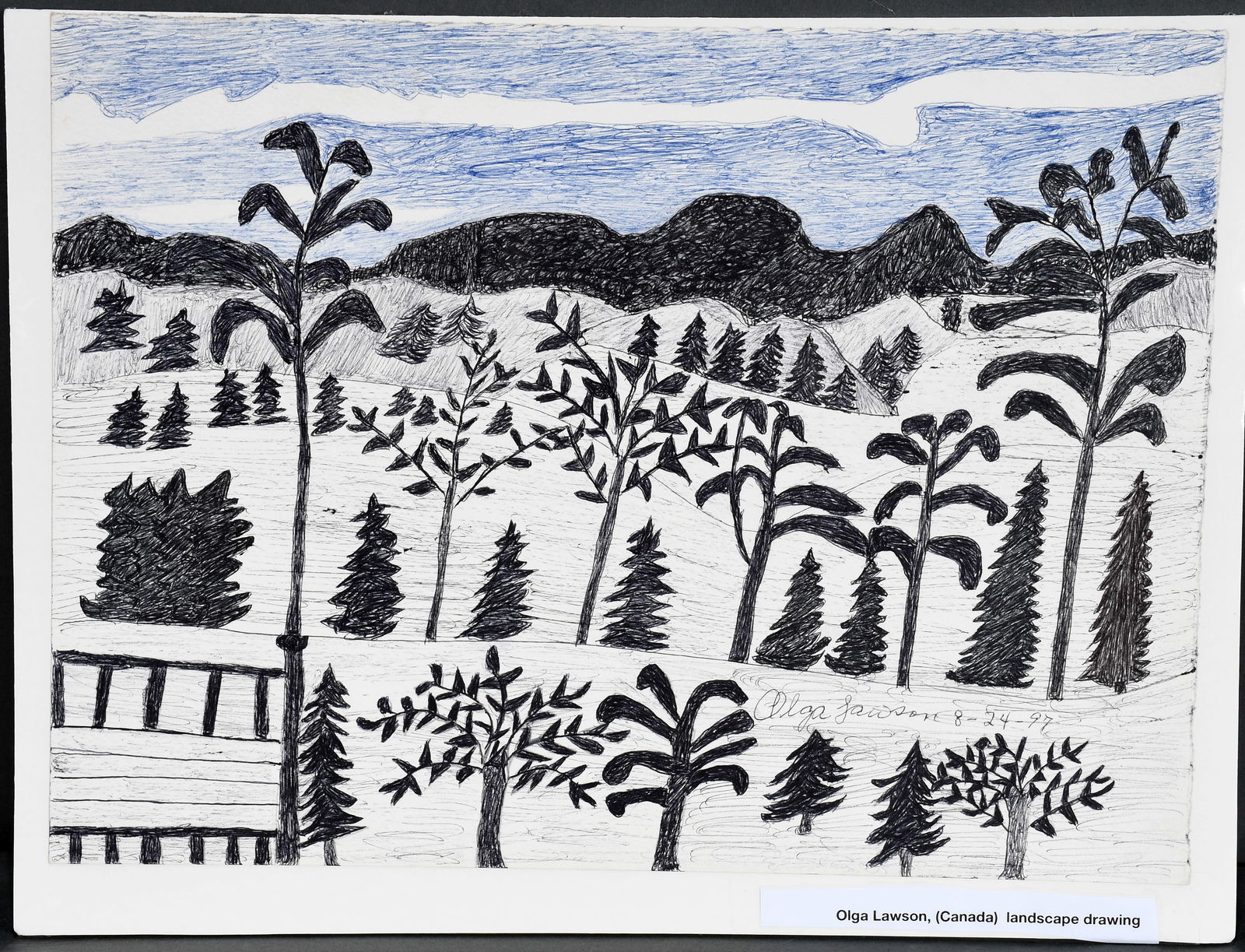 Olga Lawson. Canadian Landscape.: Olga Lawson. Canadian. Landscape. 1997. Signed and dated. Ink on paper. Excellent condition. 15" w x 11" h. Est. $100-200. Ship: $45 Please Read Before You Bid: By registering for and/or placing