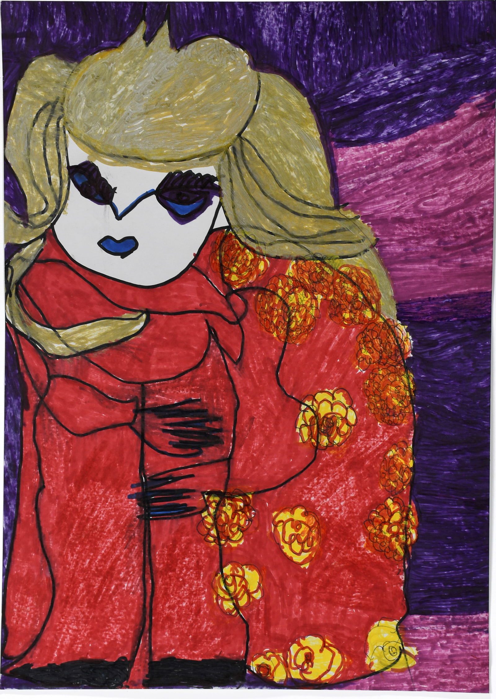 Girl In Red.: Unknown. Girl In Red. Marker on poster. Great condition. 19.5" w x 27" h. Provenance: Phyllis Kind Gallery. Est. $100-200. Ship: $85 Please Read Before You Bid: By registering for and/or placing